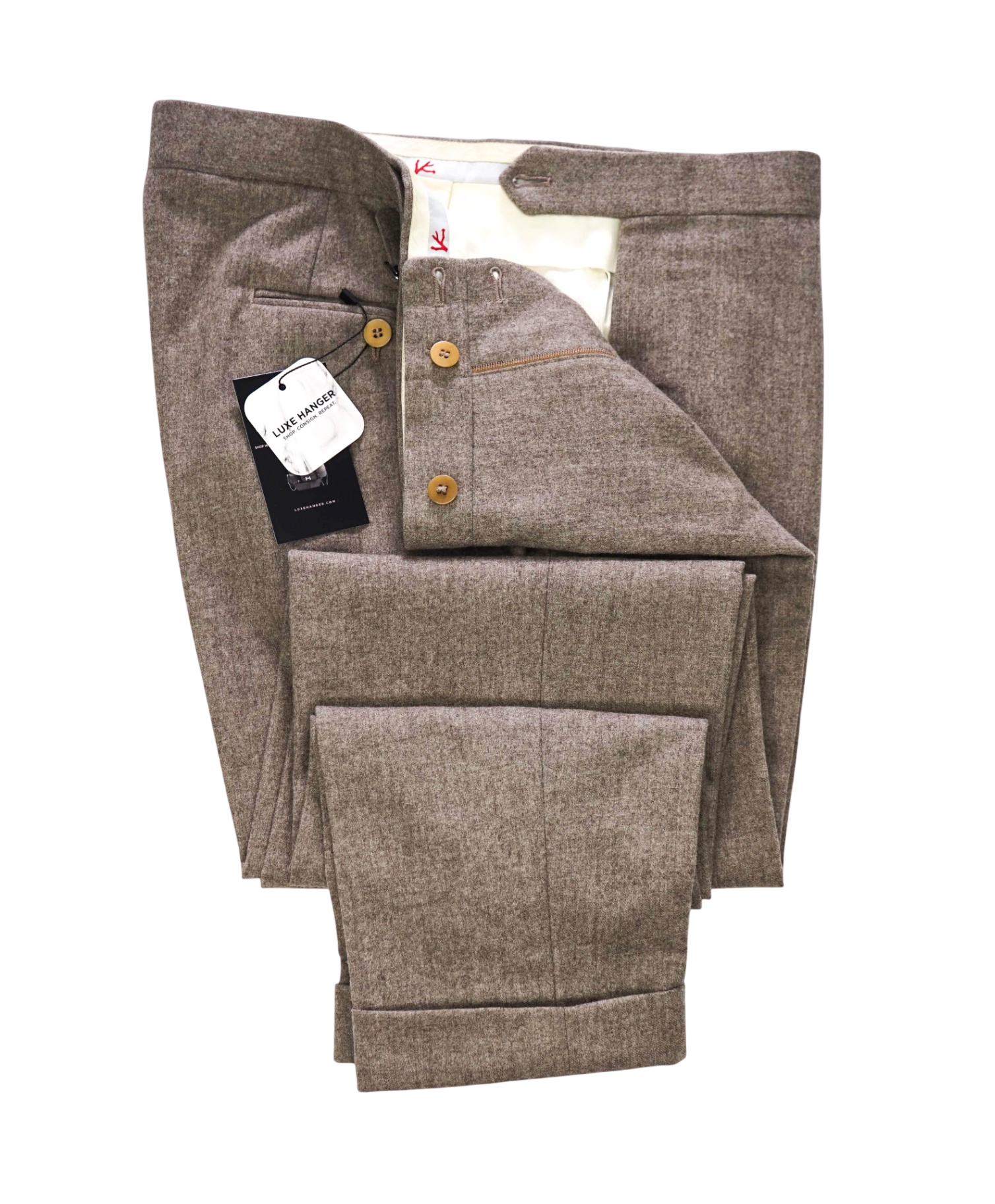 $995 ISAIA - Flannel Light Gray *Side Tabs* Pants - 36W