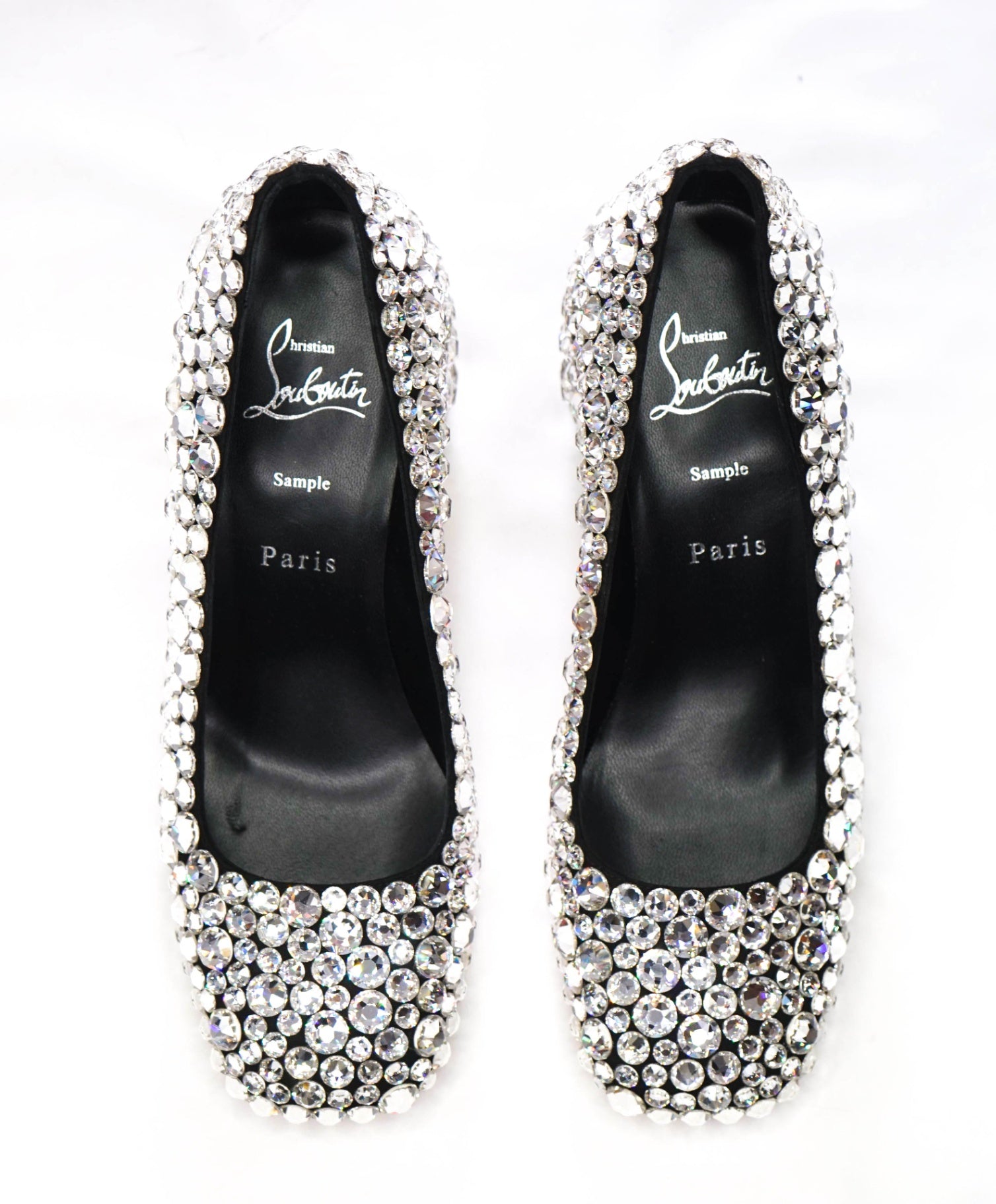 $2,995 LOUBOUTIN - "MINNY MAXI" Crystal-Embellished Black Suede 70mm Pumps - US 7 (37EU)