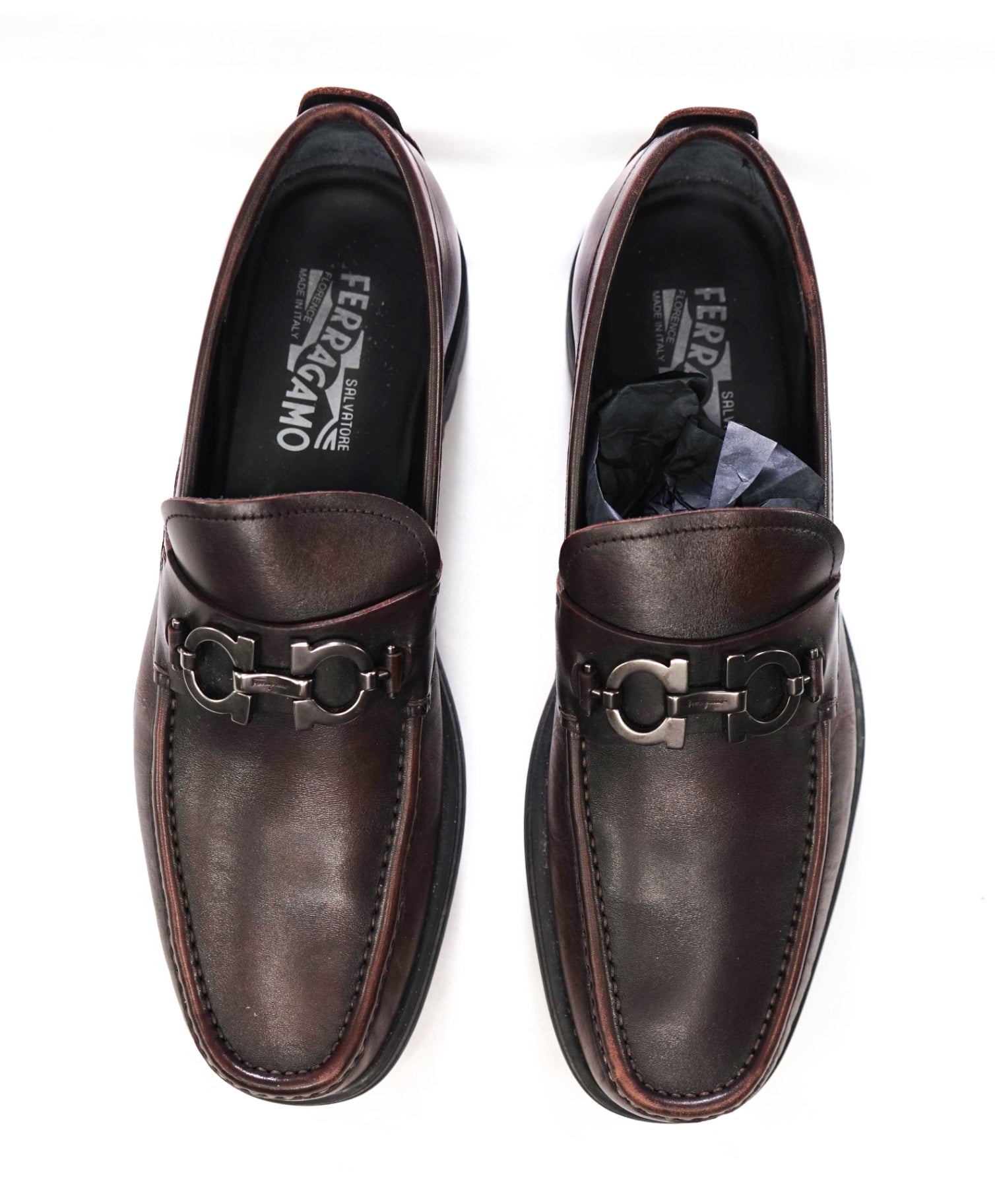 $995 FERRAGAMO - Brown MASTER Leather Lug-Sole Loafers - 10.5 D