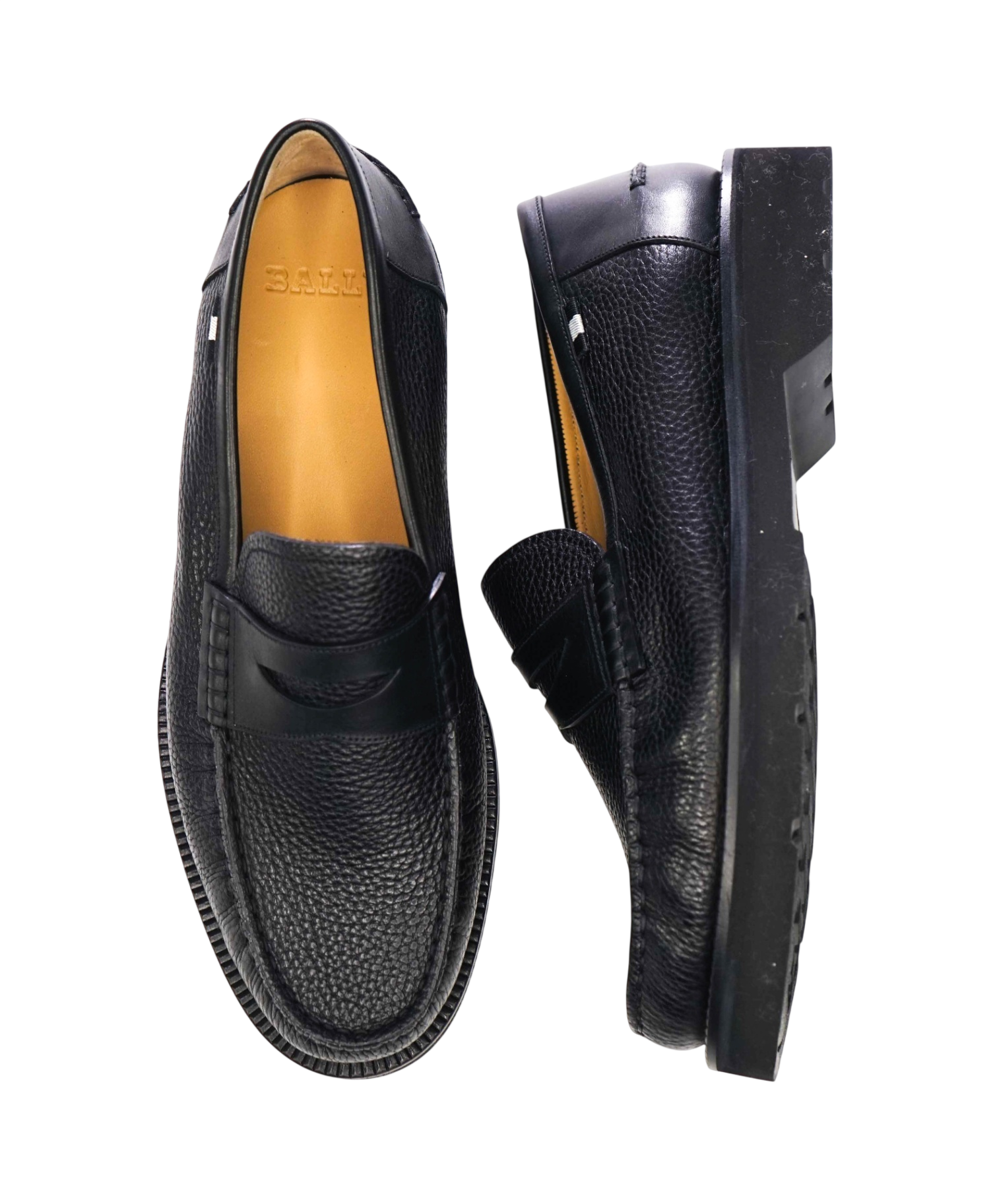 $550 BALLY - Black Pebble Leather "NOAH" Lug-Sole Loafers - US 8 (7UK)