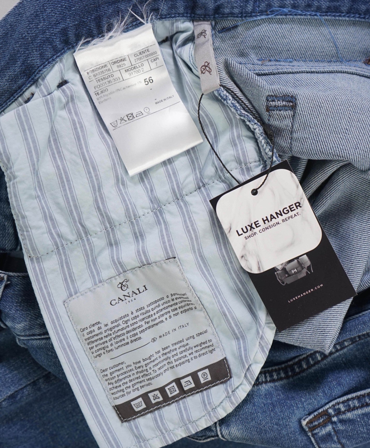$675 CANALI - Light Wash Denim Jeans - 37W