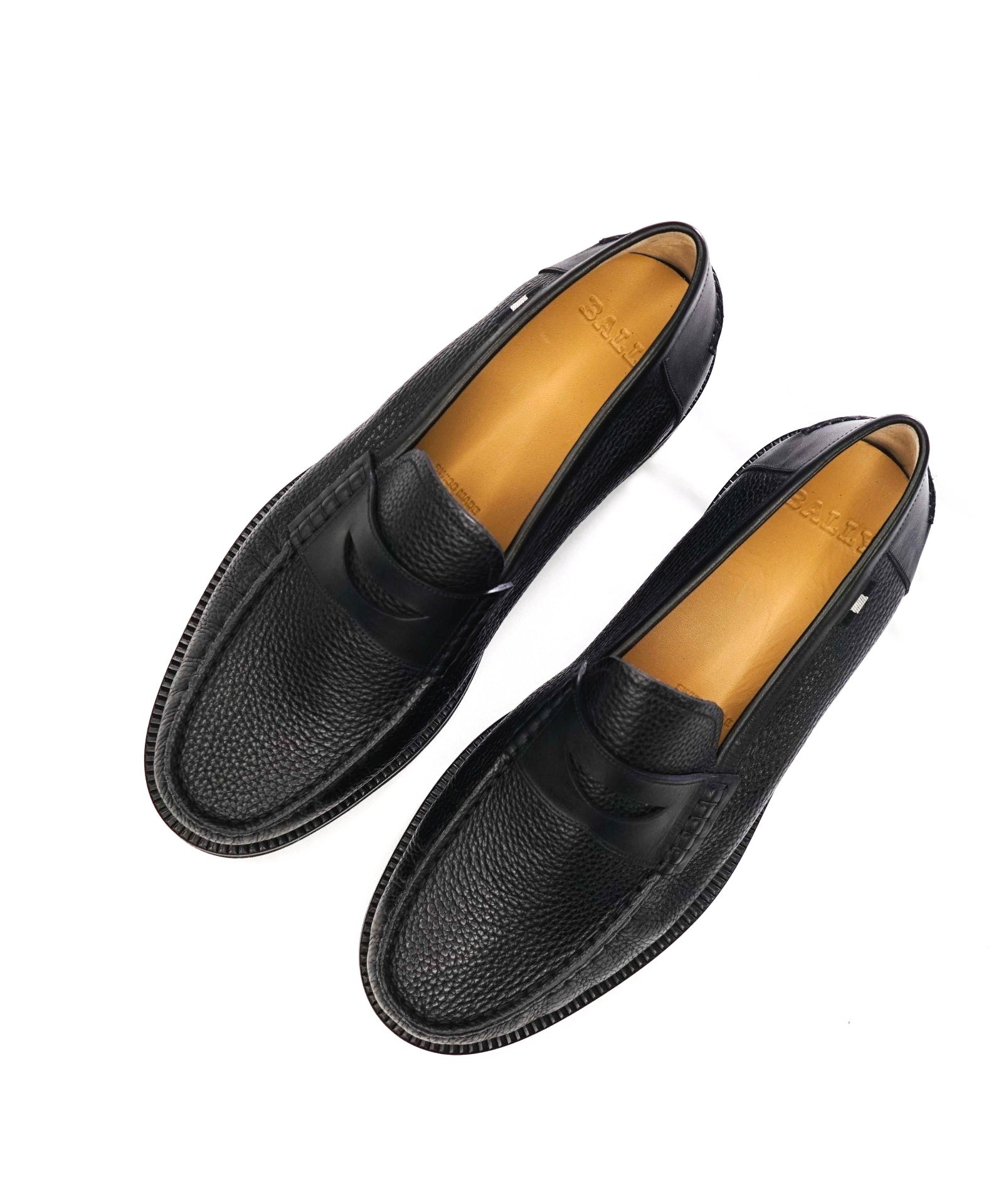 $550 BALLY - Black Pebble Leather "NOAH" Lug-Sole Loafers - US 8 (7UK)