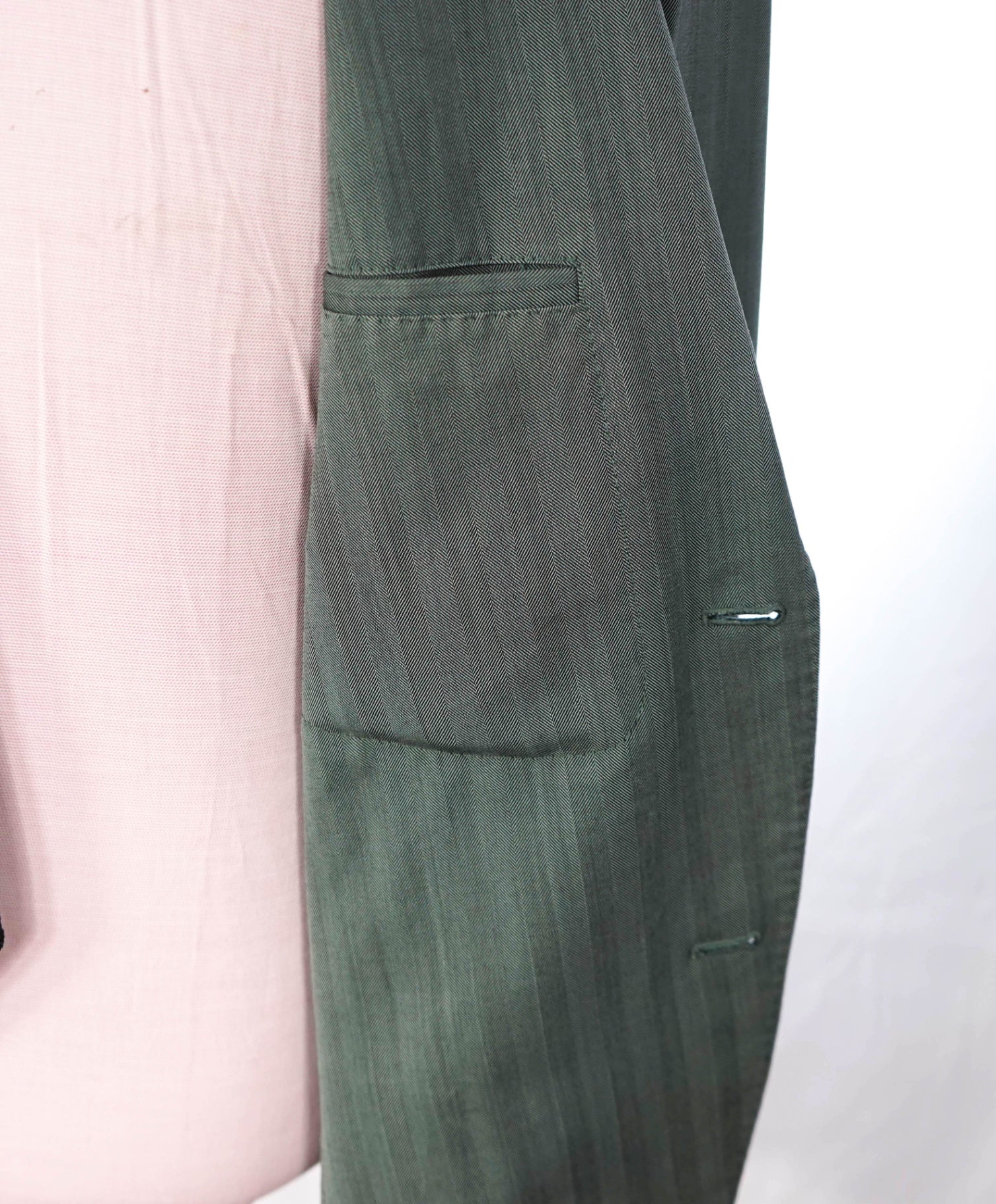 $1,595 BOGLIOLI - Green Herringbone Wool Blazer - 40R