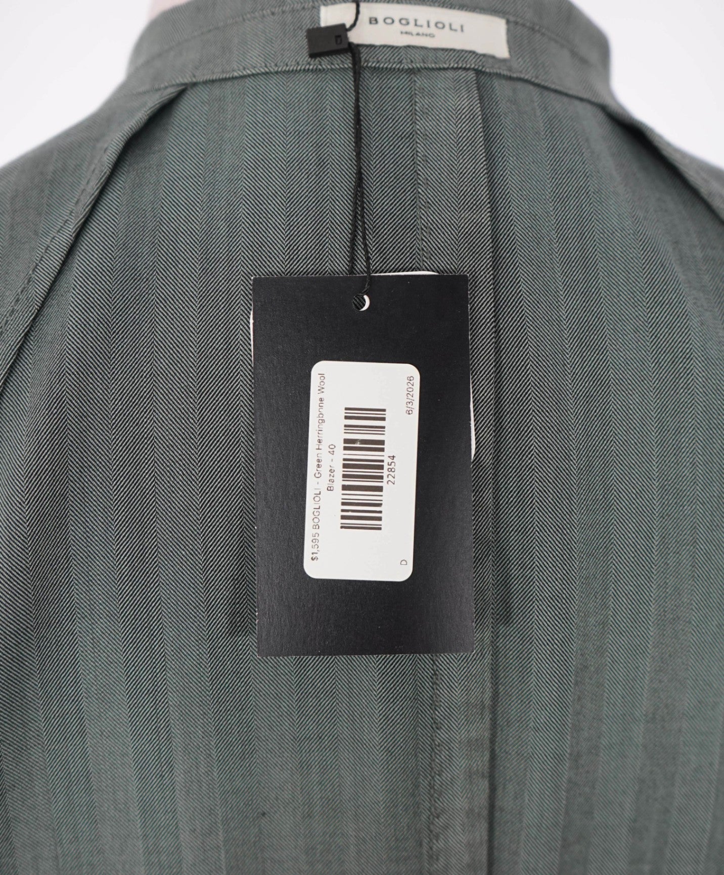$1,595 BOGLIOLI - Green Herringbone Wool Blazer - 40R