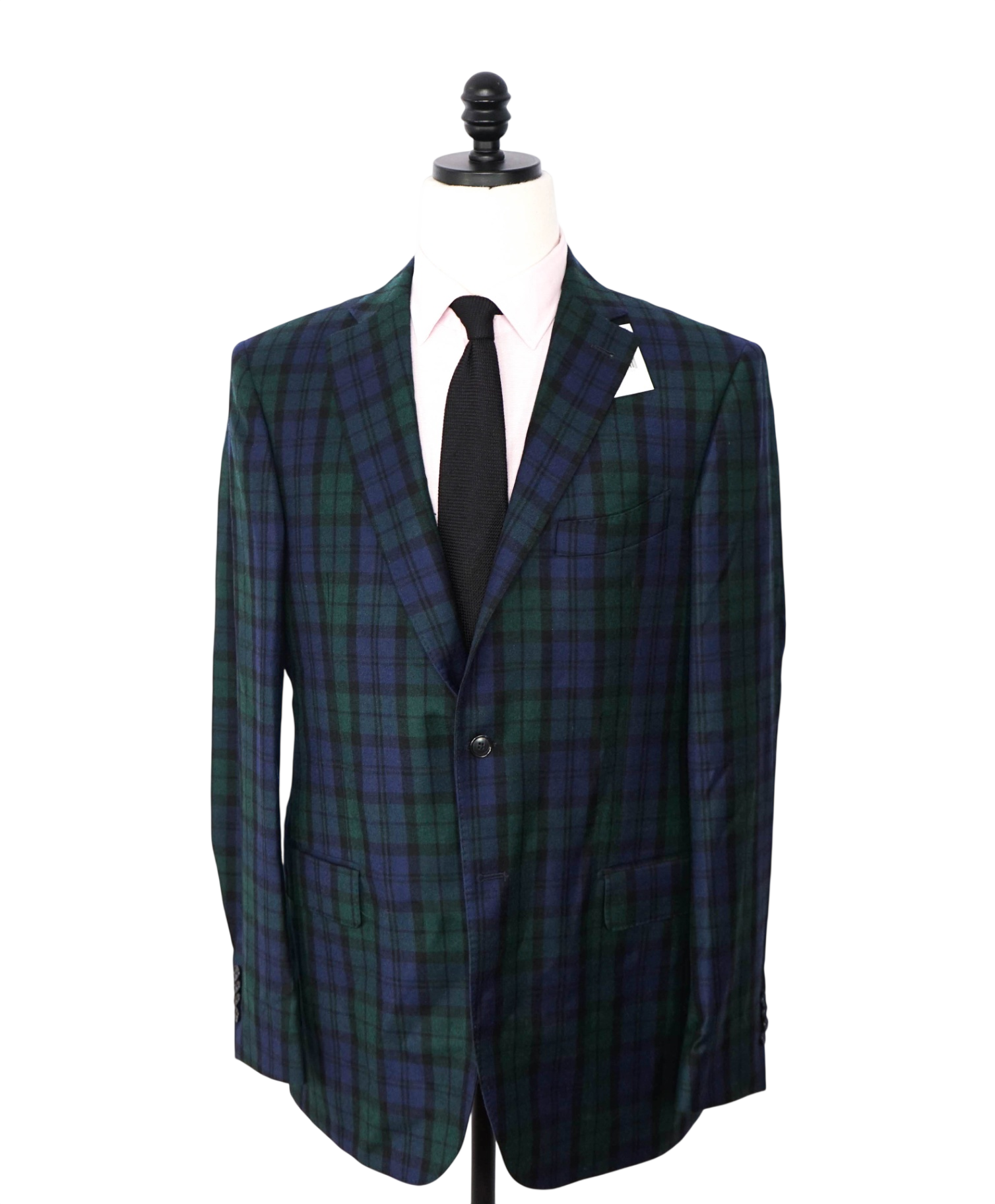 SAKS FIFTH AVENUE - Navy/Green Plaid Wool Blazer - 44L