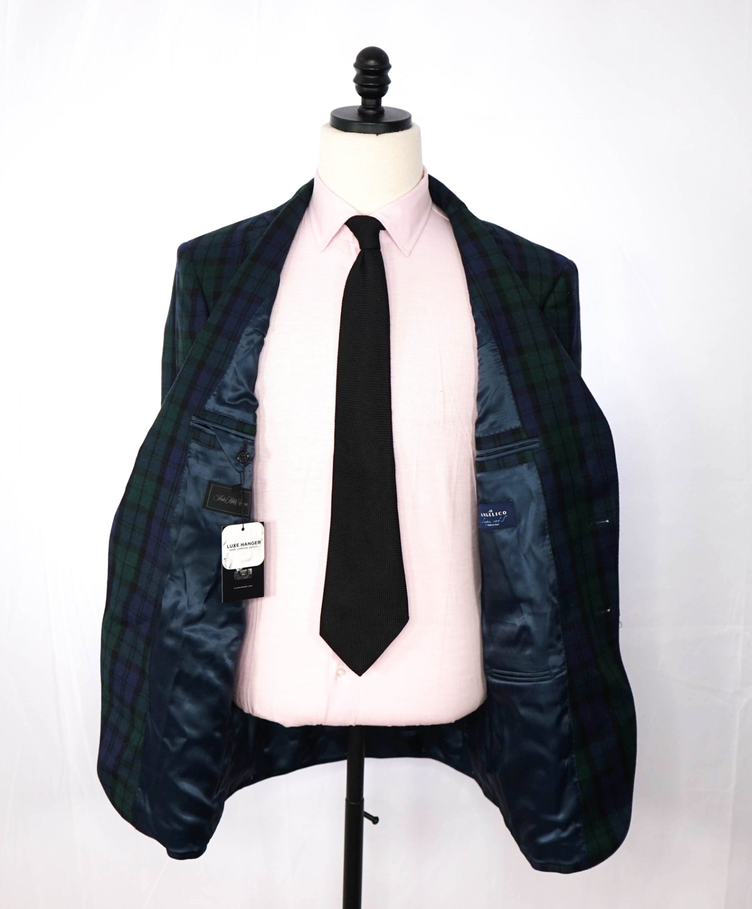 SAKS FIFTH AVENUE - Navy/Green Plaid Wool Blazer - 44L