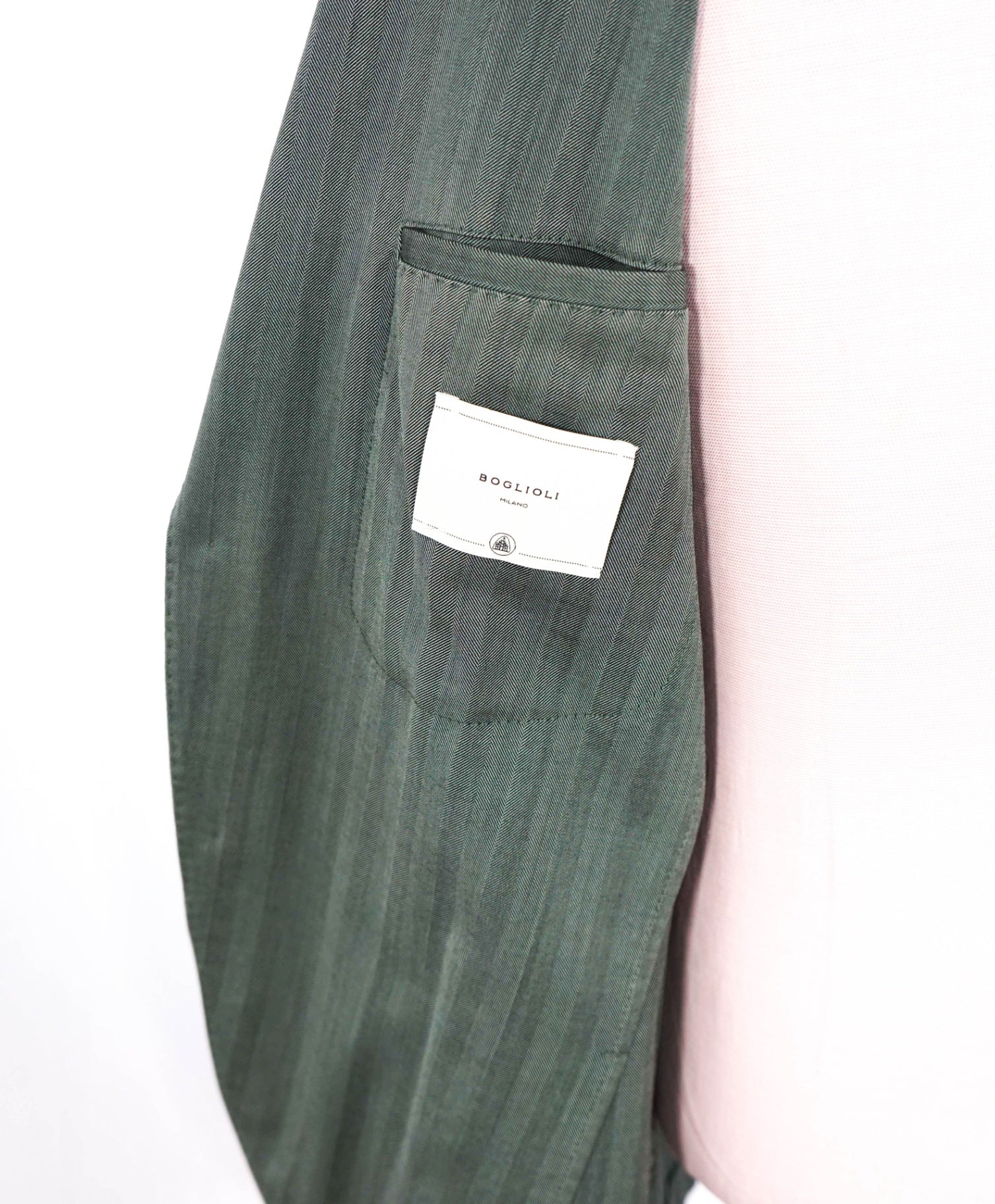 $1,595 BOGLIOLI - Green Herringbone Wool Blazer - 40R