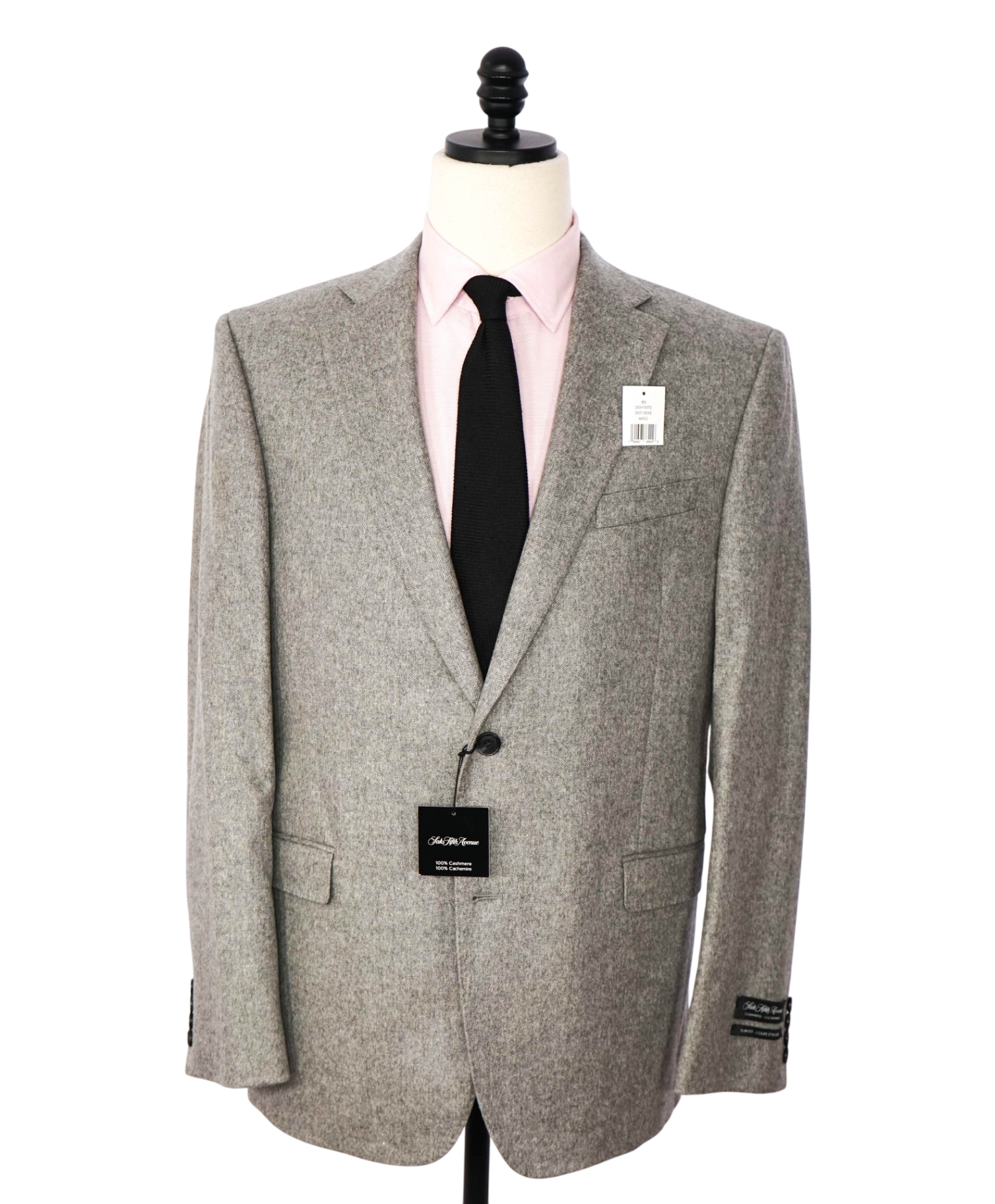 $1,295 SAKS 5TH AVE - Light Gray Herringbone Cashmere Blazer - 44R