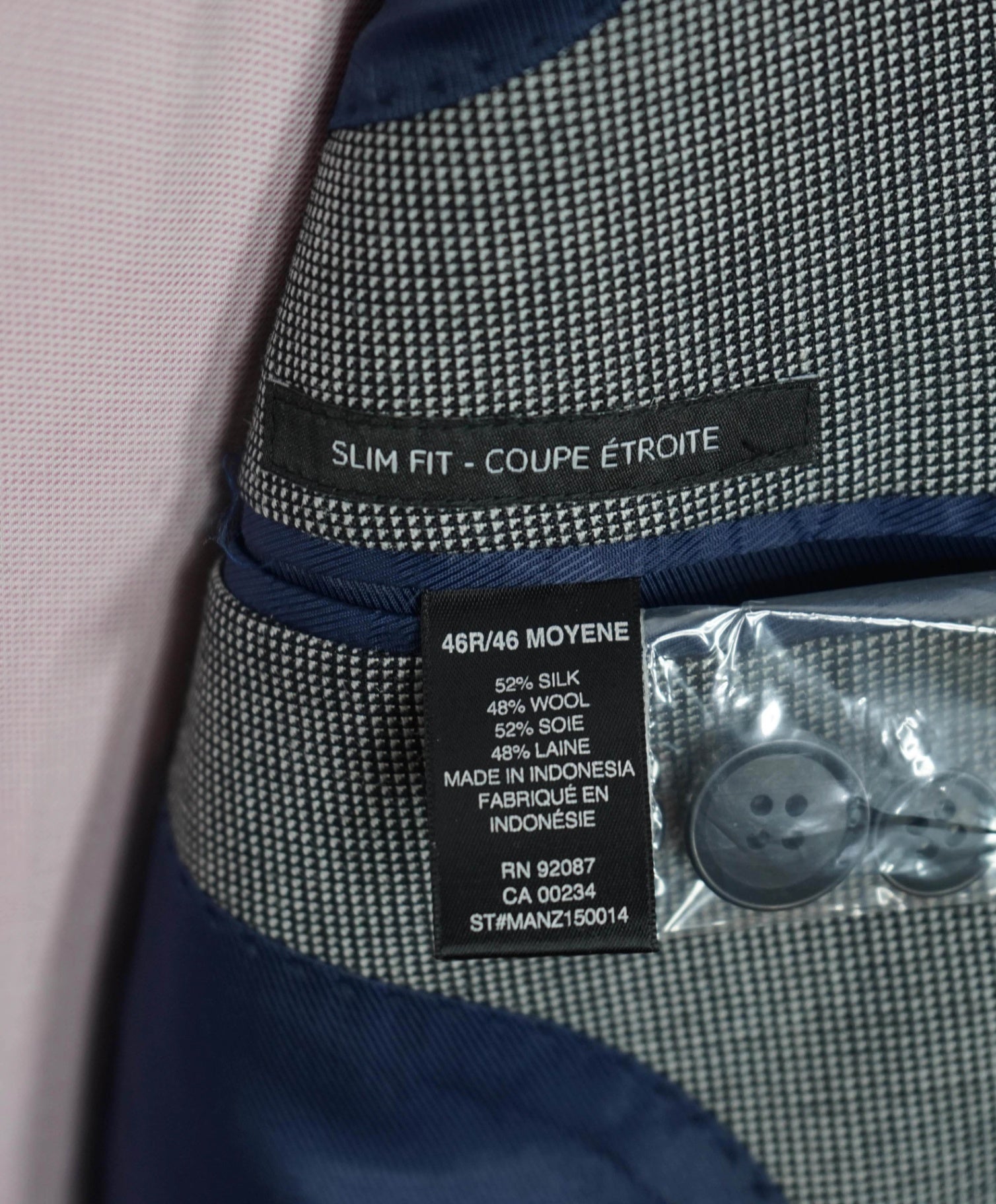 $995 SAKS 5TH AVE - Gray Micro Houndstooth Silk/Wool Blazer - 46R
