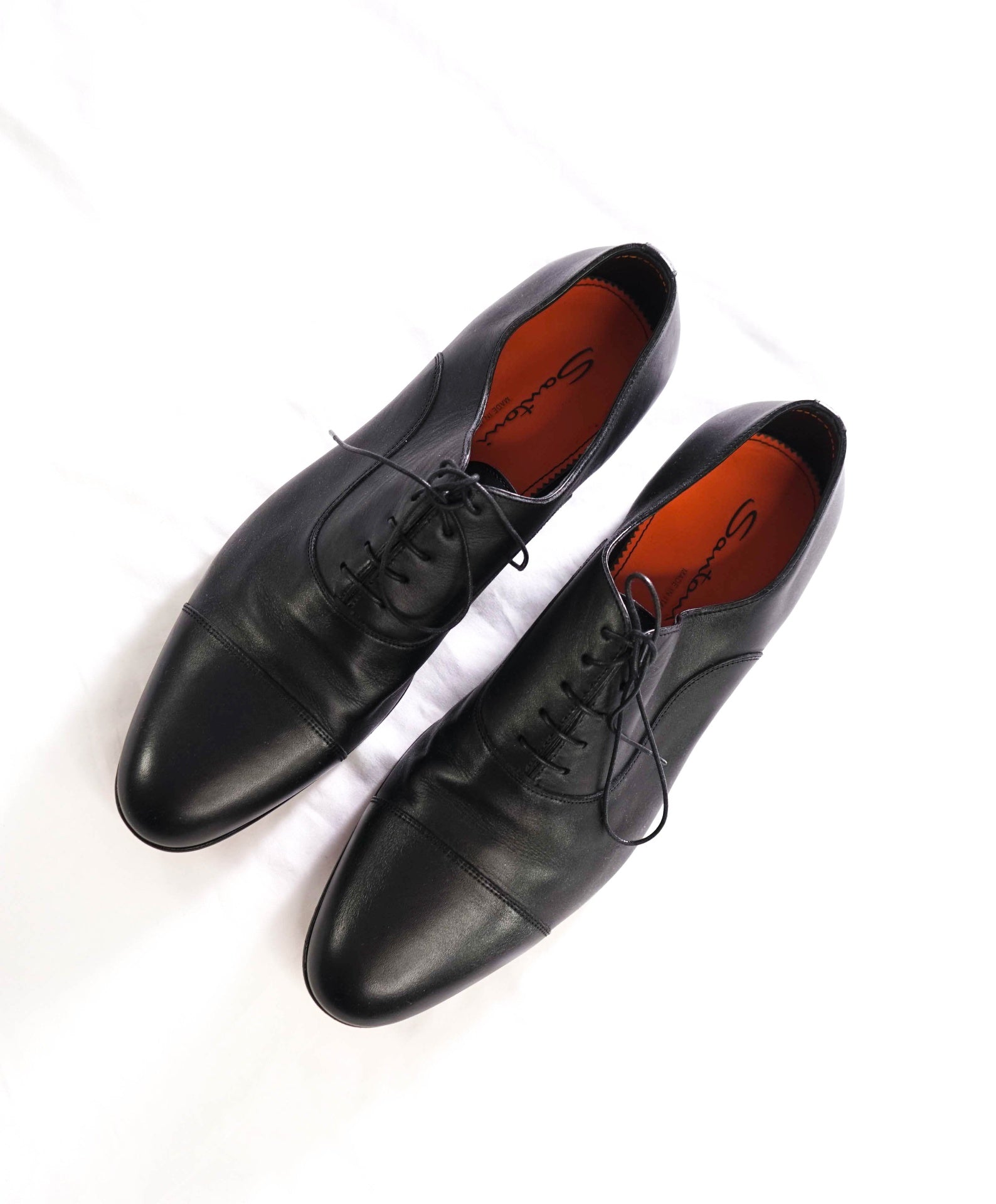 $1,080 SANTONI - Black Leather Venetian Oxfords - US 12.5 D (11.5UK)