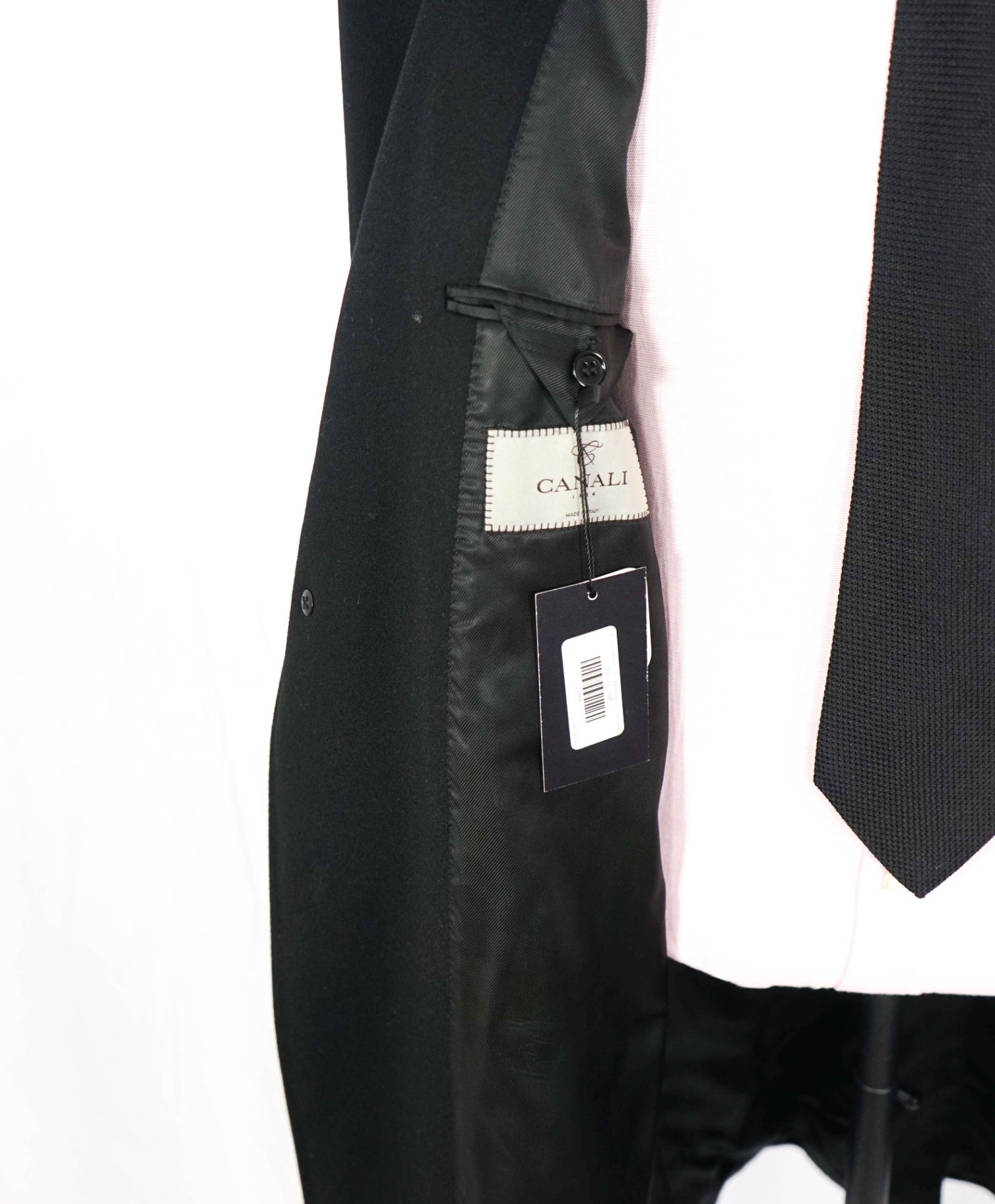 $3,550 CANALI - Solid Black Wool/Cashmere Overcoat - 46R