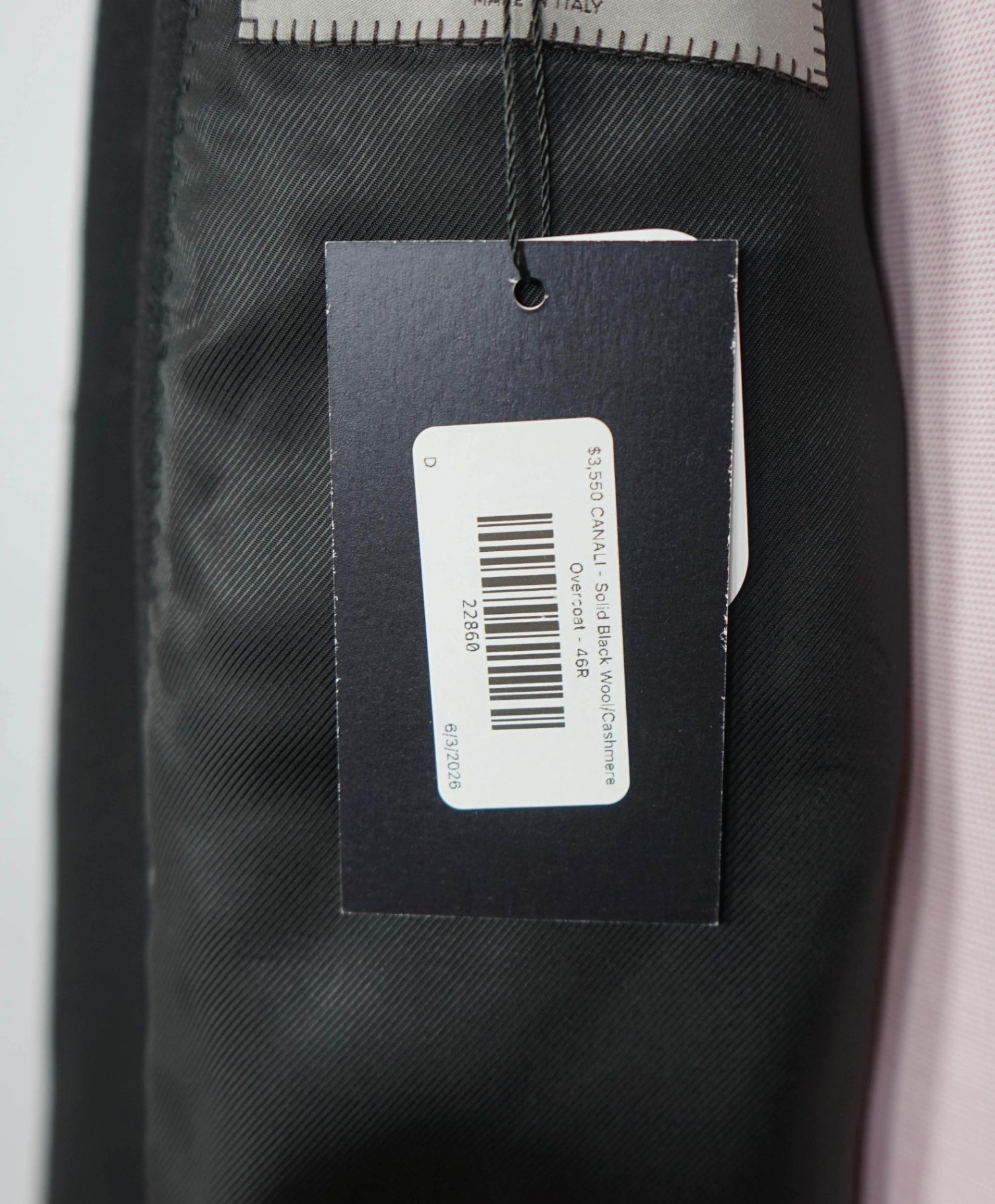 $3,550 CANALI - Solid Black Wool/Cashmere Overcoat - 46R