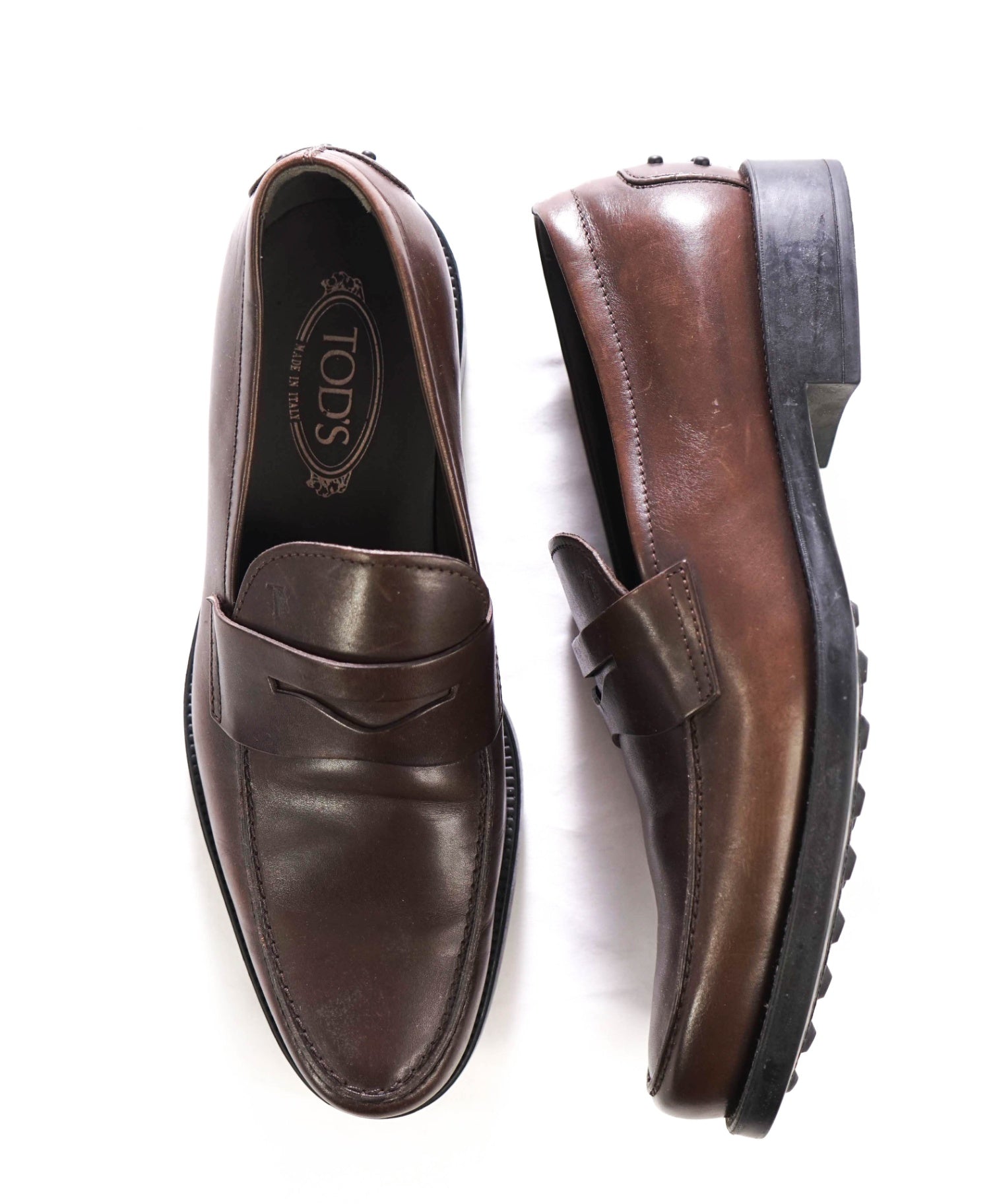 $925 TOD'S - Brown Leather Boston Penny Loafers - US 10.5 (9.5UK)