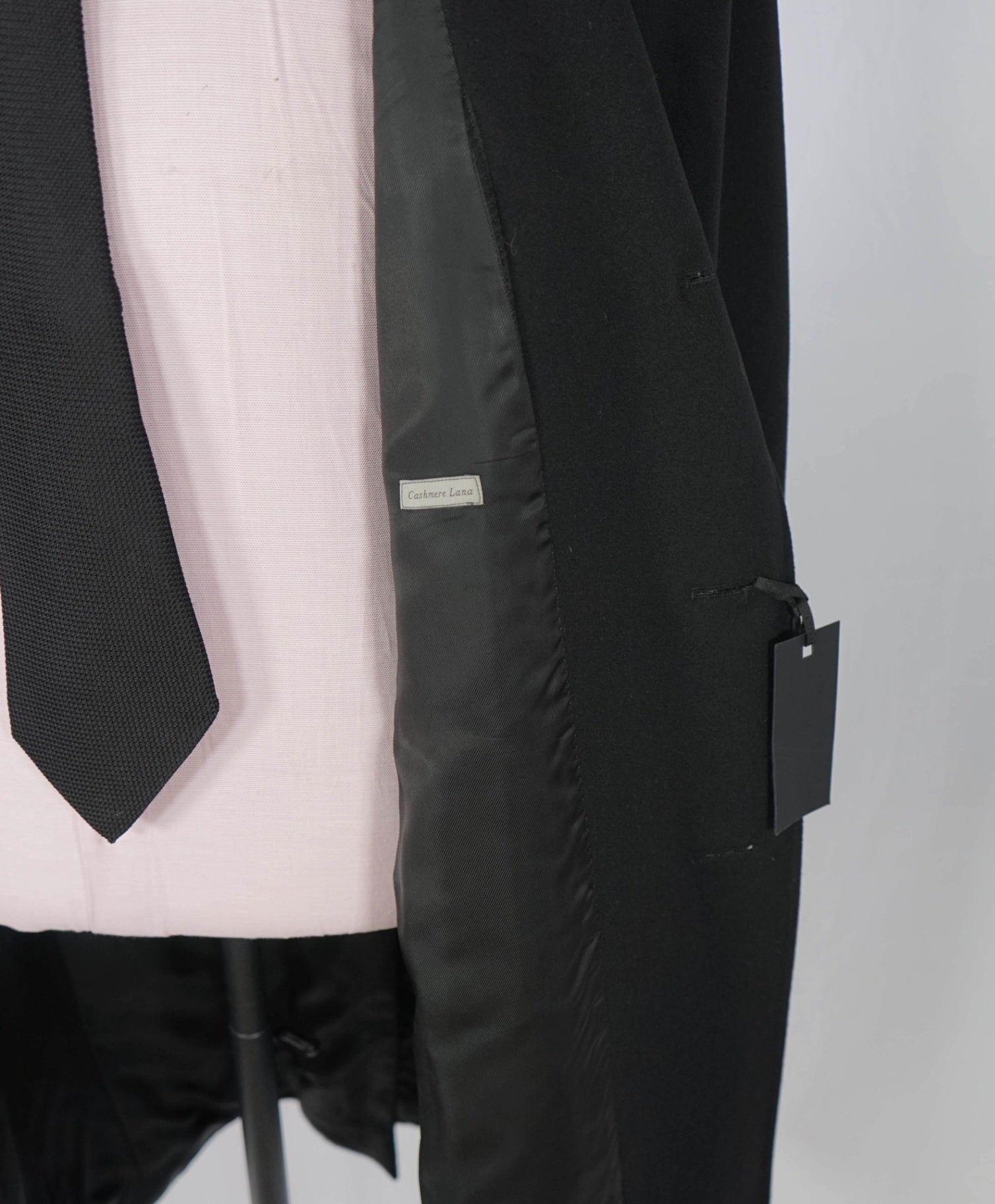$3,550 CANALI - Solid Black Wool/Cashmere Overcoat - 46R