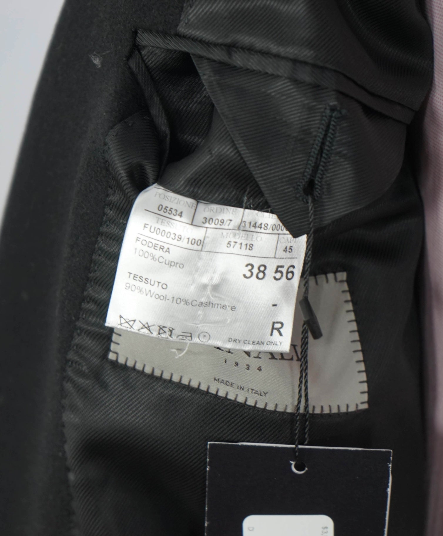 $3,550 CANALI - Solid Black Wool/Cashmere Overcoat - 46R
