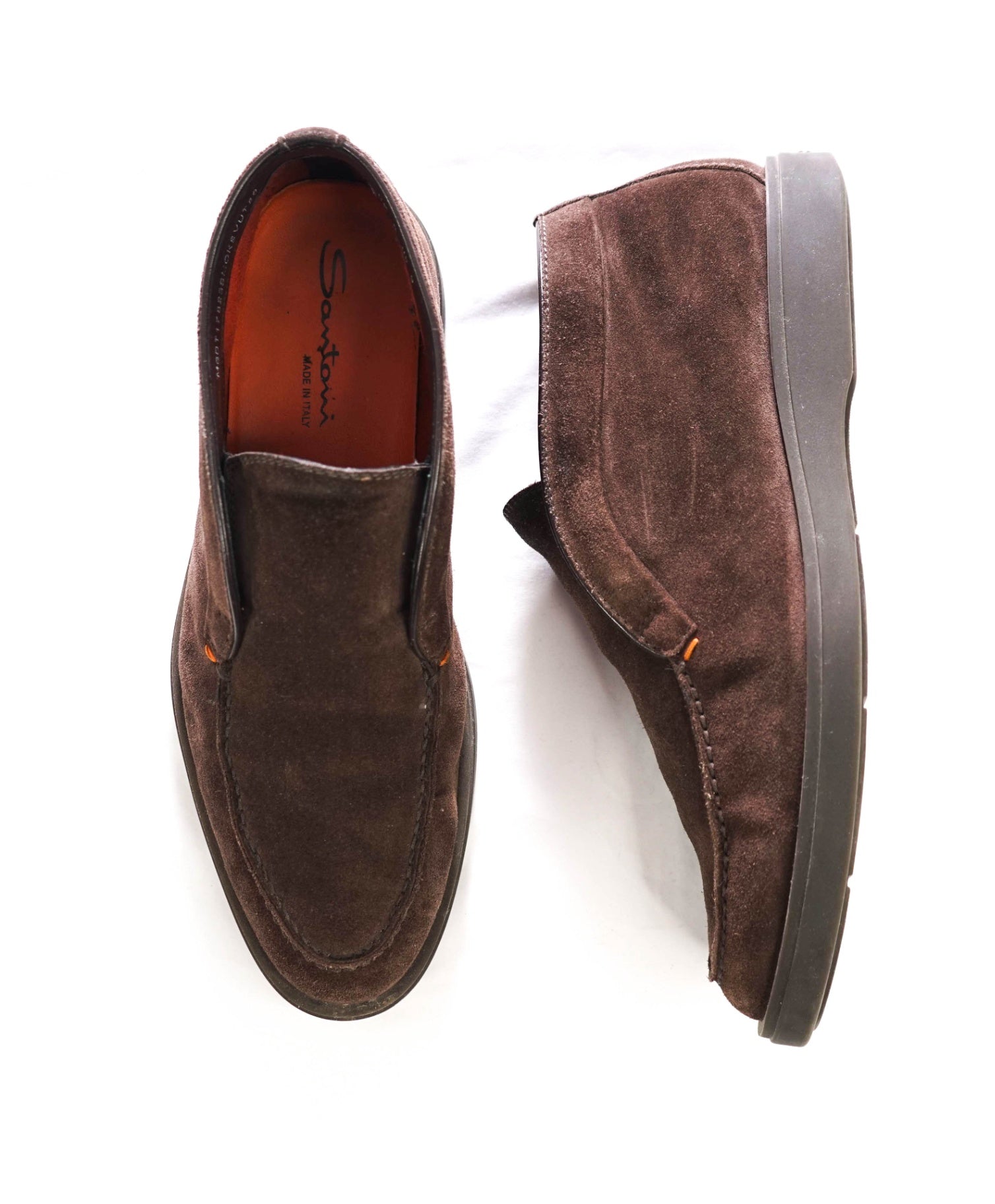 $850 SANTONI - Brown Suede Slip-on Chukka Boots - US 9 (8UK)