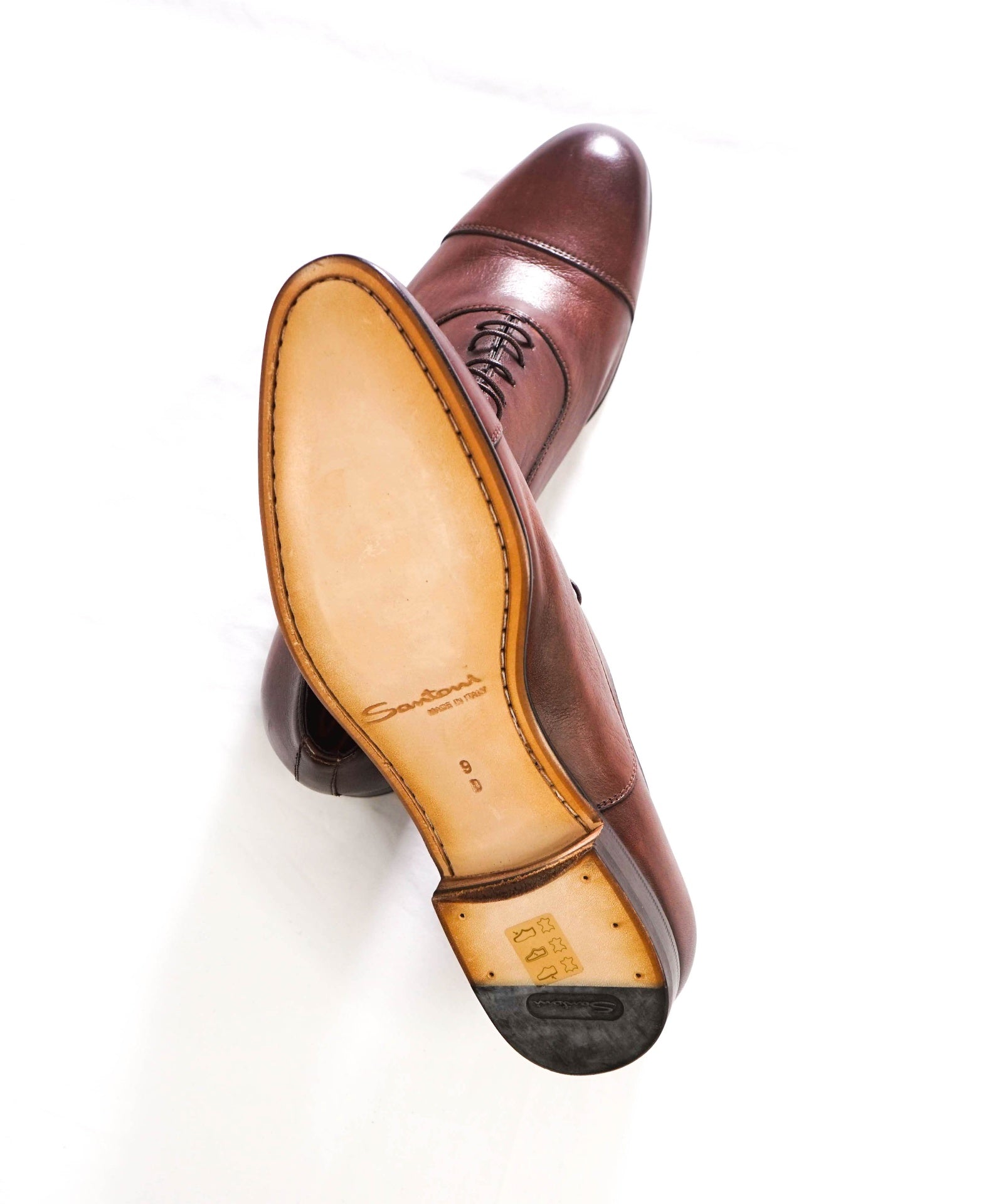 $795 SANTONI - Brown Leather Venetian Oxfords - US 10 (9UK)