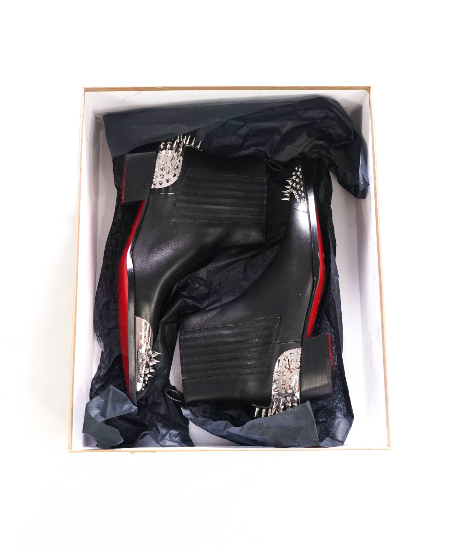 $2,995 LOUBOUTIN - Black "CHELVISS METEOR" Spiked Boots - US 10 (43EU)