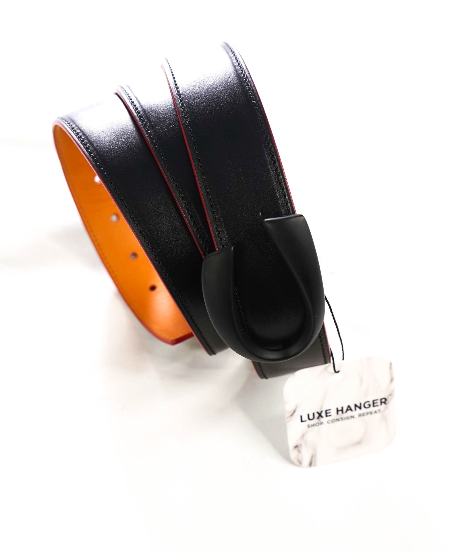 $615 CORTHAY - Black Leather "C" Belt - 42W