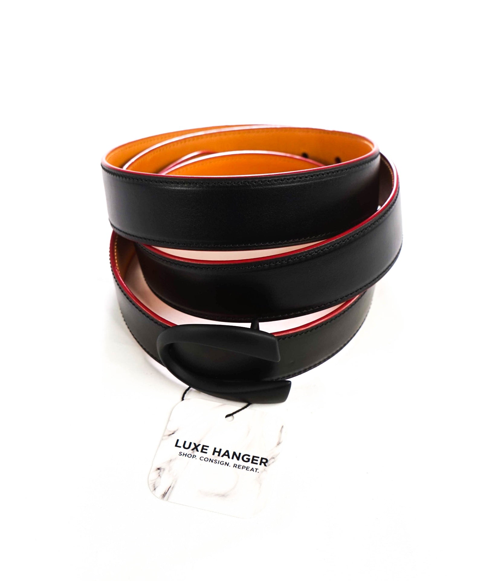 $615 CORTHAY - Black Leather "C" Belt - 42W
