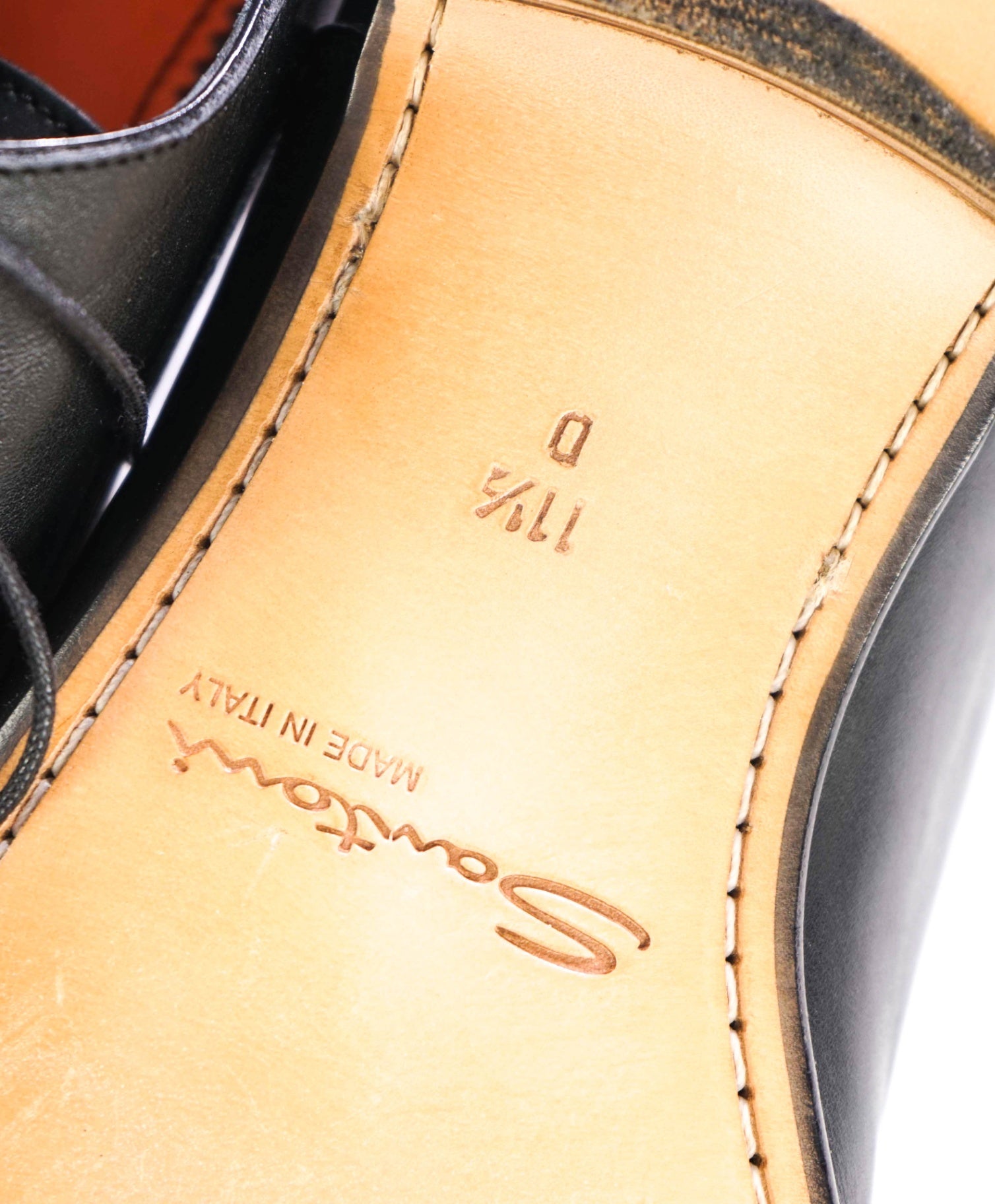 $1,080 SANTONI - Black Leather Venetian Oxfords - US 12.5 D (11.5UK)