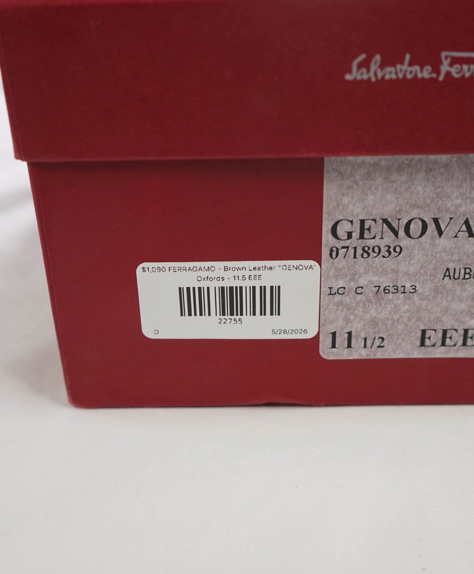 $1,090 FERRAGAMO - Brown Leather "GENOVA" Oxfords - 11.5 EEE