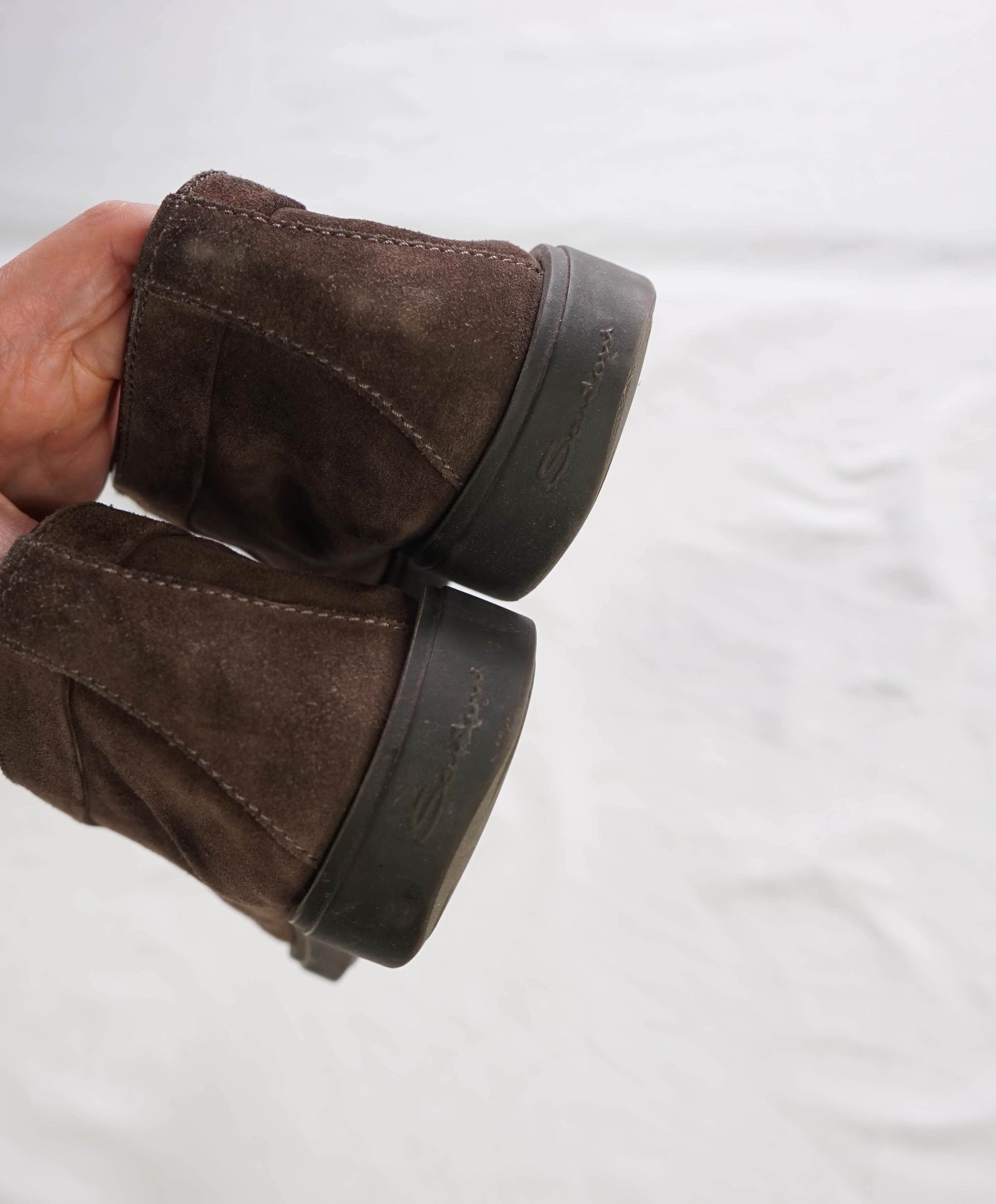 $850 SANTONI - Brown Suede Slip-on Chukka Boots - US 9 (8UK)