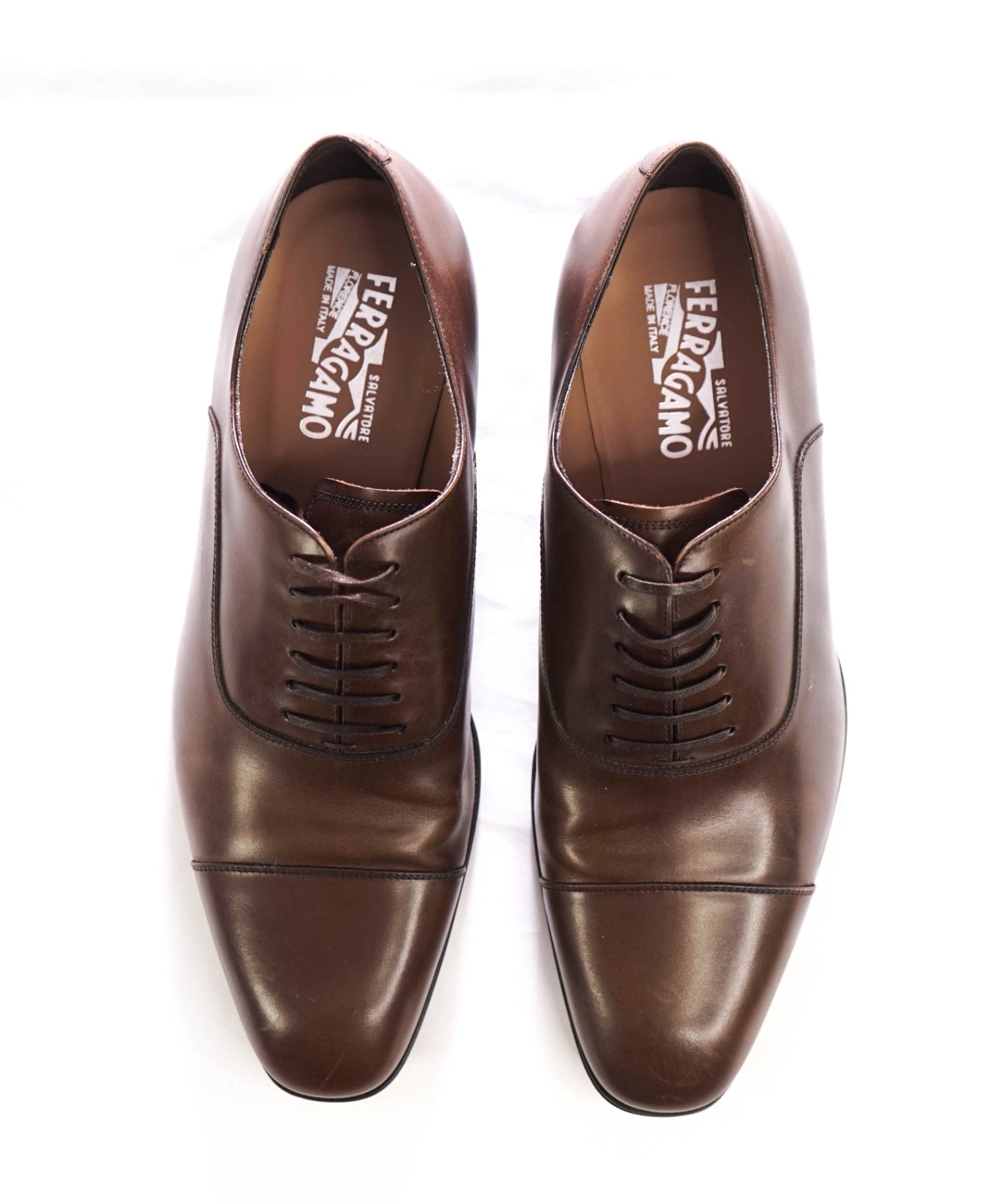 $1,090 FERRAGAMO - Brown Leather "GENOVA" Oxfords - 11.5 EEE