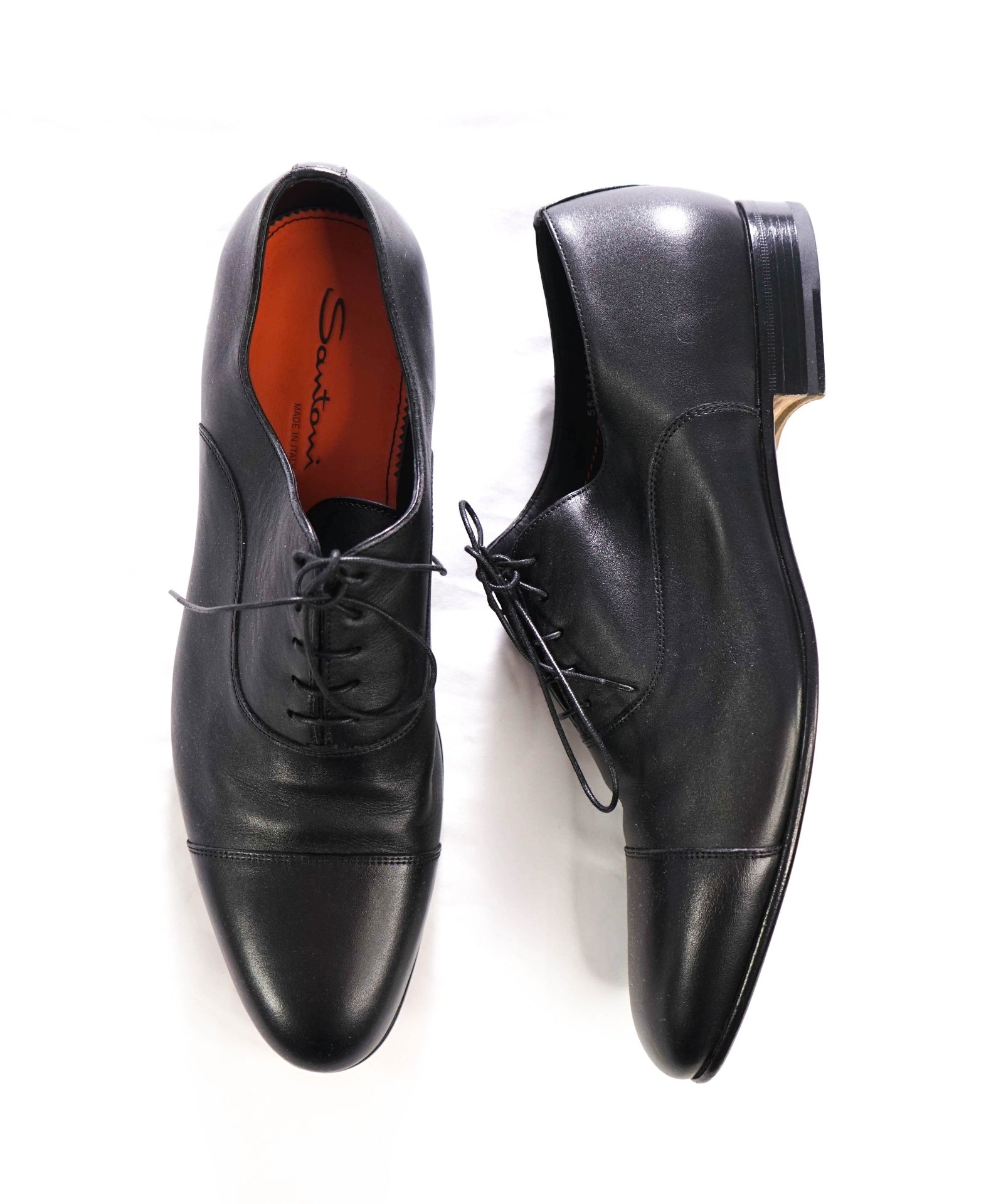 $1,080 SANTONI - Black Leather Venetian Oxfords - US 12.5 D (11.5UK)