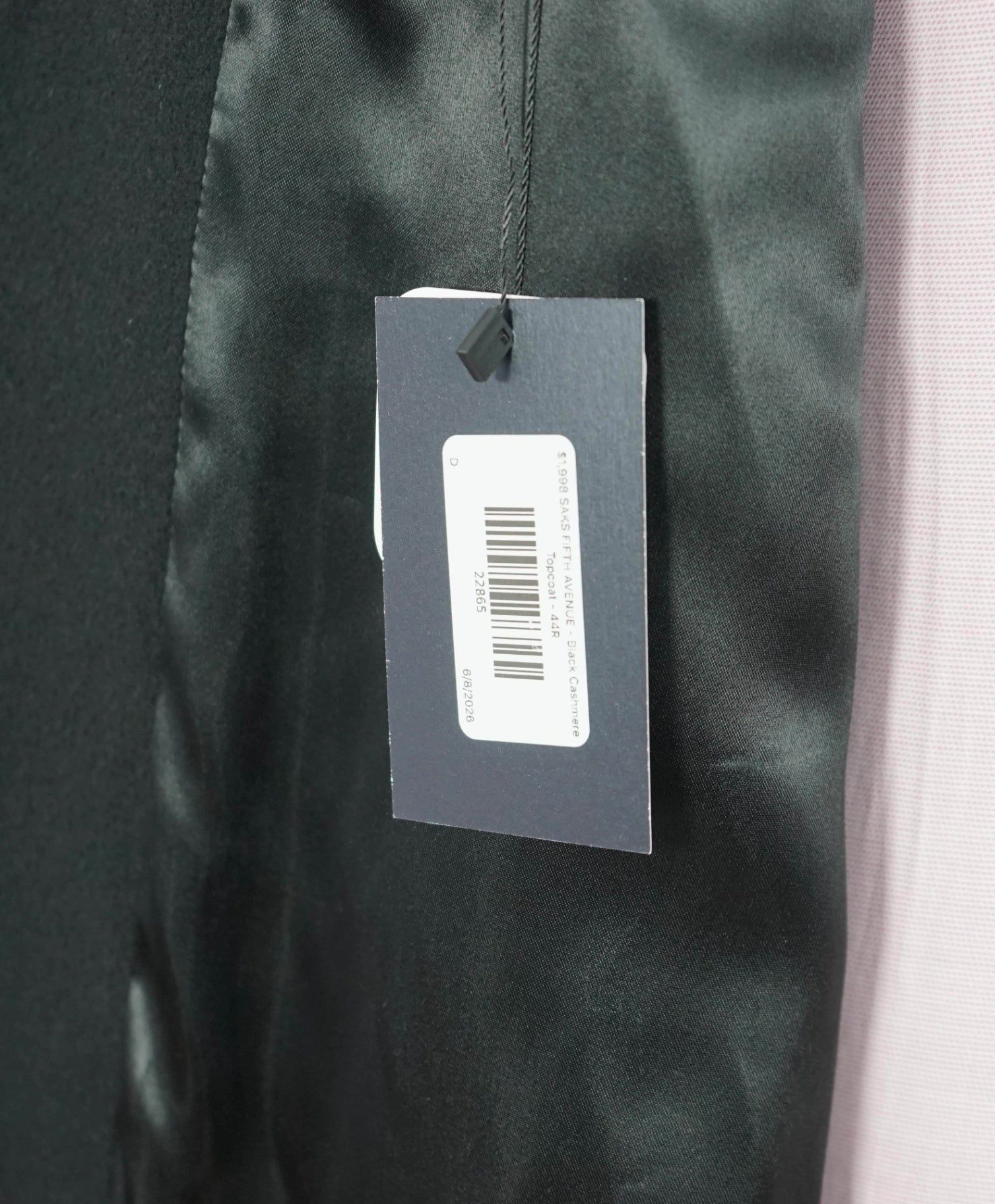 $1,998 SAKS FIFTH AVENUE - Black Cashmere Topcoat - 44R