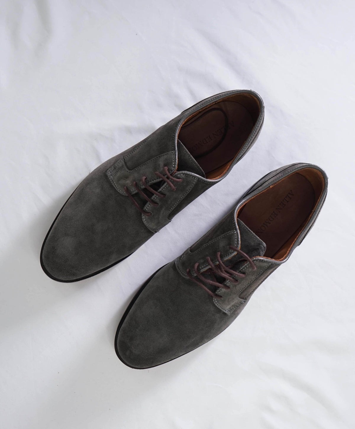 $450 ALLEN EDMONDS - Gray Suede Windsor Plain-toe Derby - 12 3E