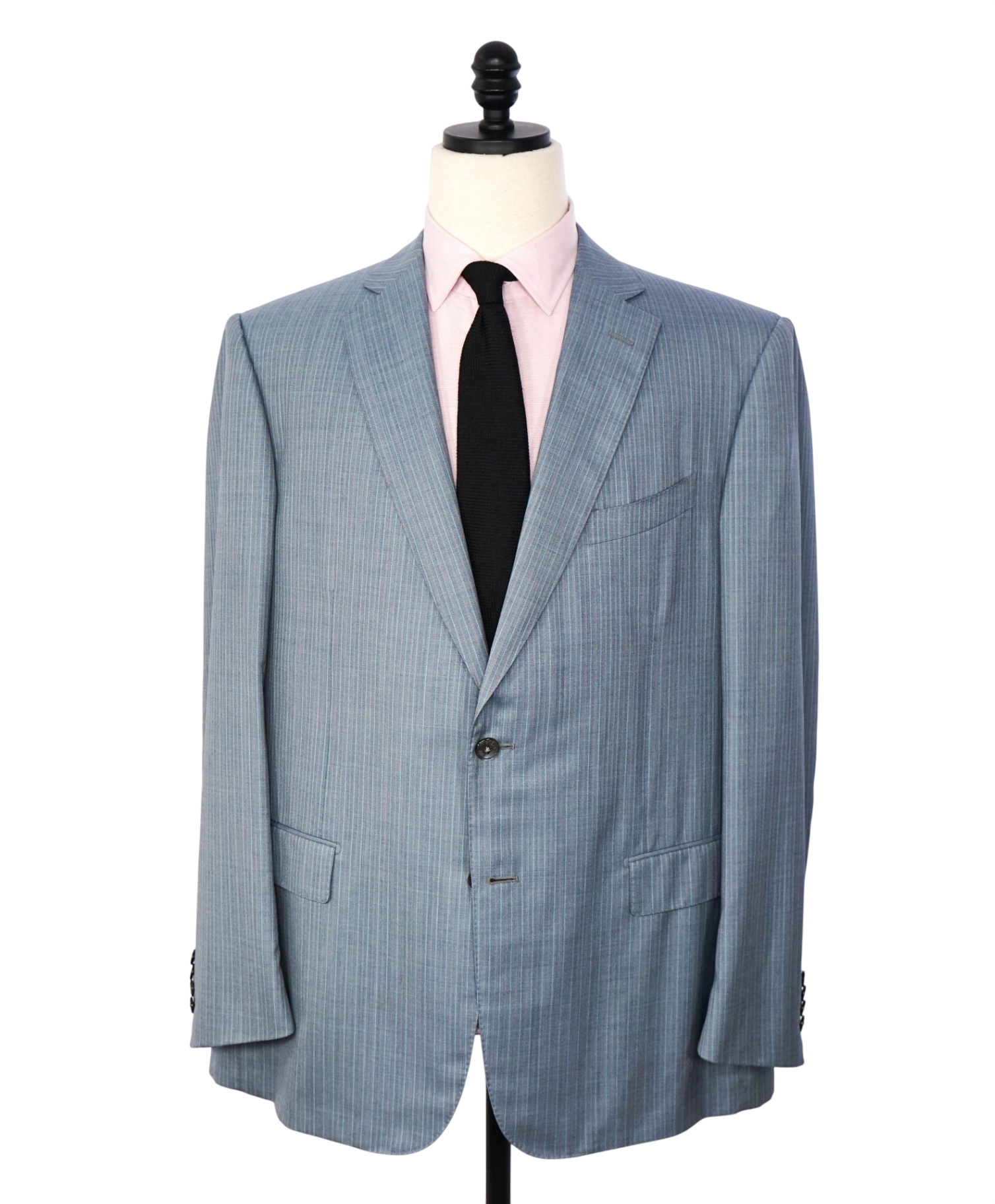 $6,900 ZILLI PARIS - Light Blue Stripe Wool/Silk Suit - 46R