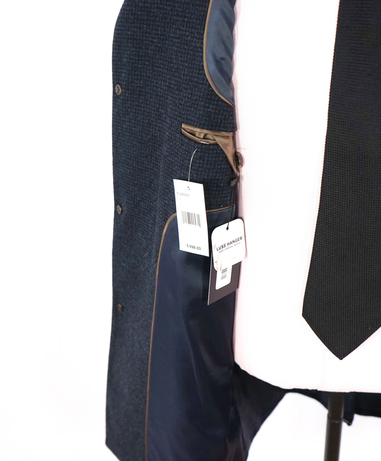 $998 SAKS FIFTH AVENUE - Navy Blue Gingham Wool Overcoat - M