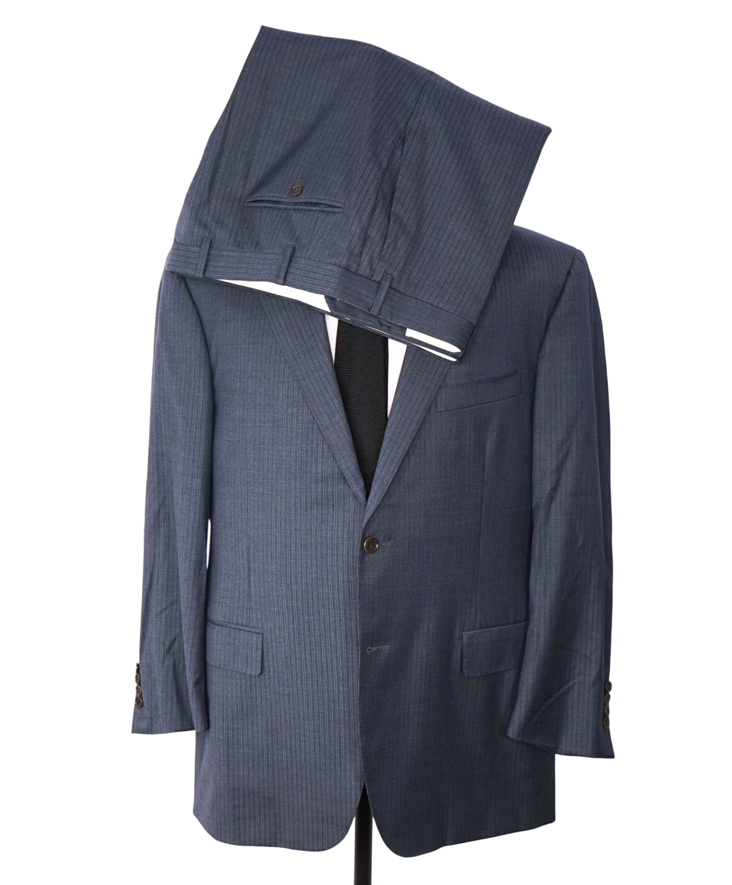 $2,695 CANALI - Gray/Navy Blue Stripe Wool Suit - 46R