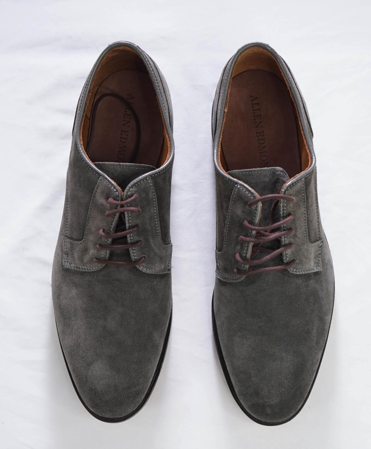 $450 ALLEN EDMONDS - Gray Suede Windsor Plain-toe Derby - 12 3E