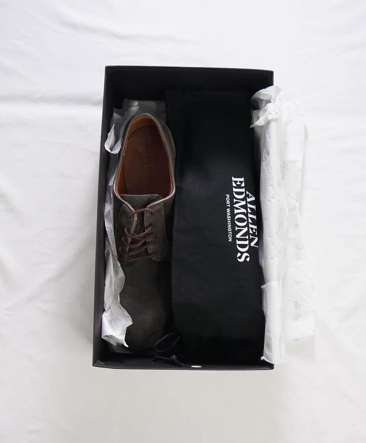 $450 ALLEN EDMONDS - Gray Suede Windsor Plain-toe Derby - 12 3E