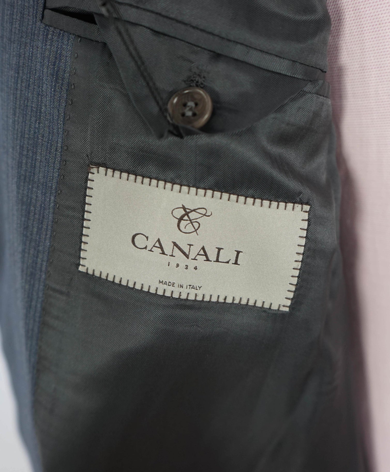$2,695 CANALI - Gray/Navy Blue Stripe Wool Suit - 46R