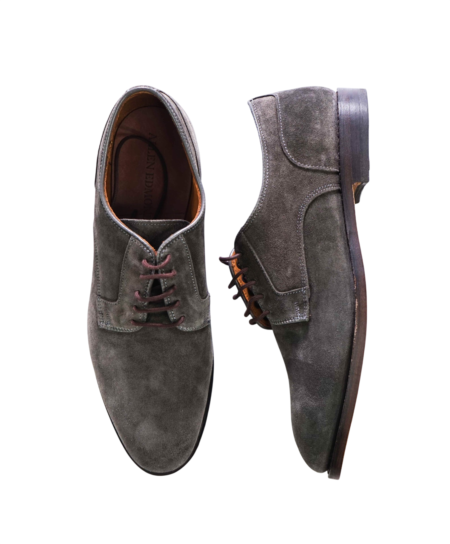 $450 ALLEN EDMONDS - Gray Suede Windsor Plain-toe Derby - 12 3E