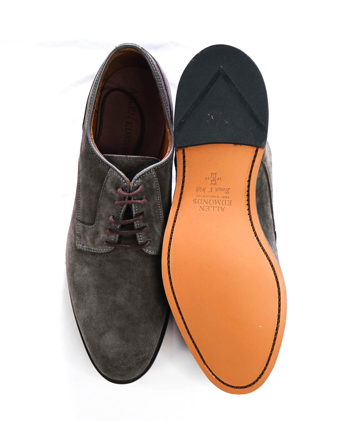 $450 ALLEN EDMONDS - Gray Suede Windsor Plain-toe Derby - 12 3E