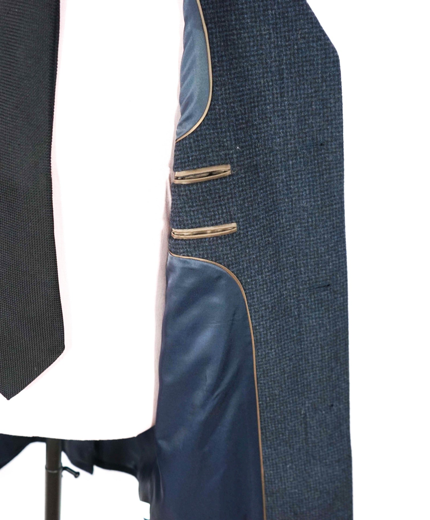 $998 SAKS FIFTH AVENUE - Navy Blue Gingham Wool Overcoat - M