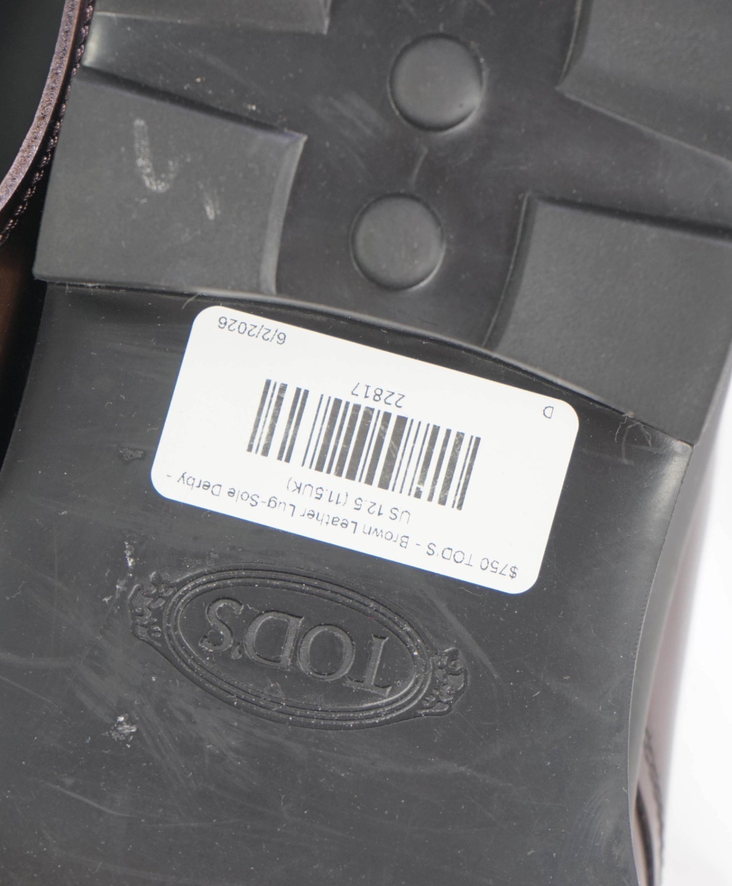 $750 TOD'S - Brown Leather Lug-Sole Derby - US 12.5 (11.5UK)
