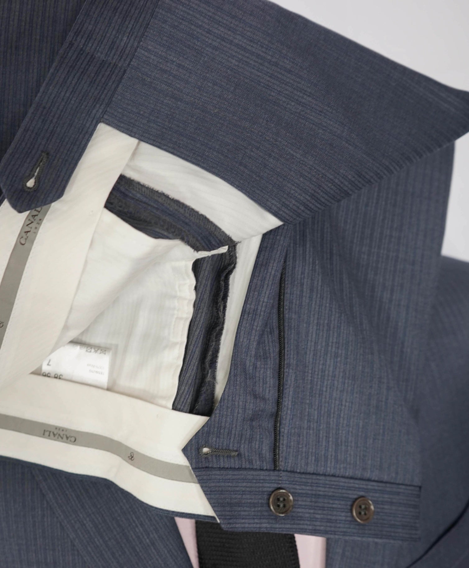 $2,695 CANALI - Gray/Navy Blue Stripe Wool Suit - 46R