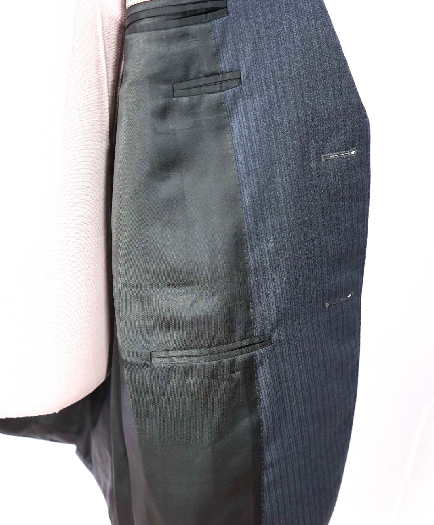 $2,695 CANALI - Gray/Navy Blue Stripe Wool Suit - 46R