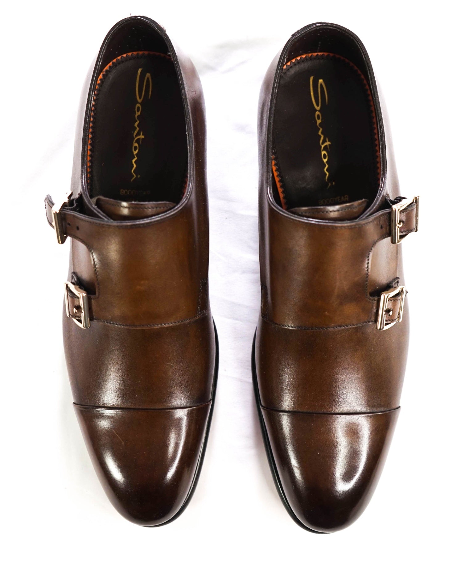 $1,595 SANTONI - Brown Leather "ISAAC" Monk Straps - US 9 (8UK)