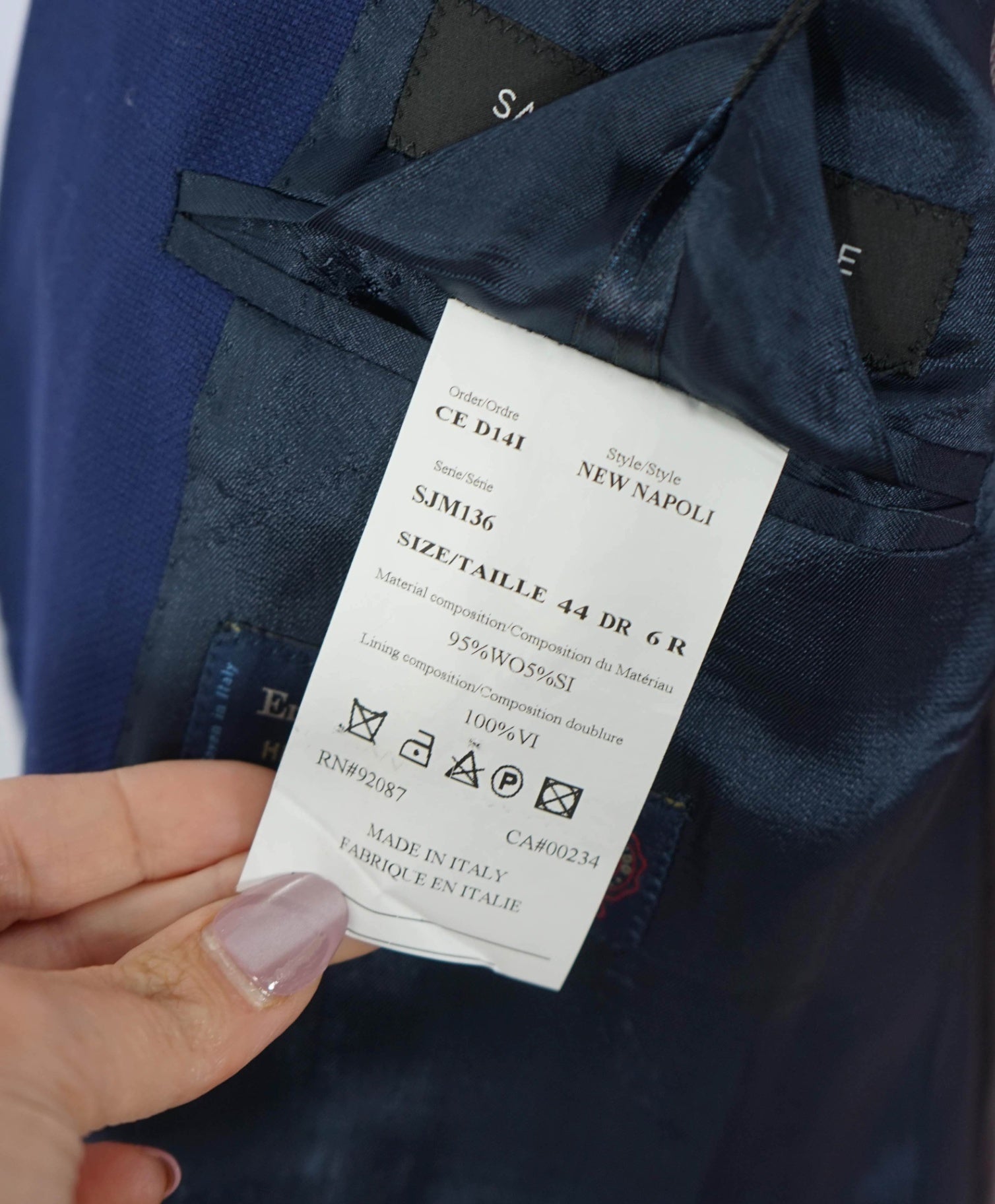$998 ZEGNA For SFA - Navy Blue Woven Wool/Silk Blazer - 44R