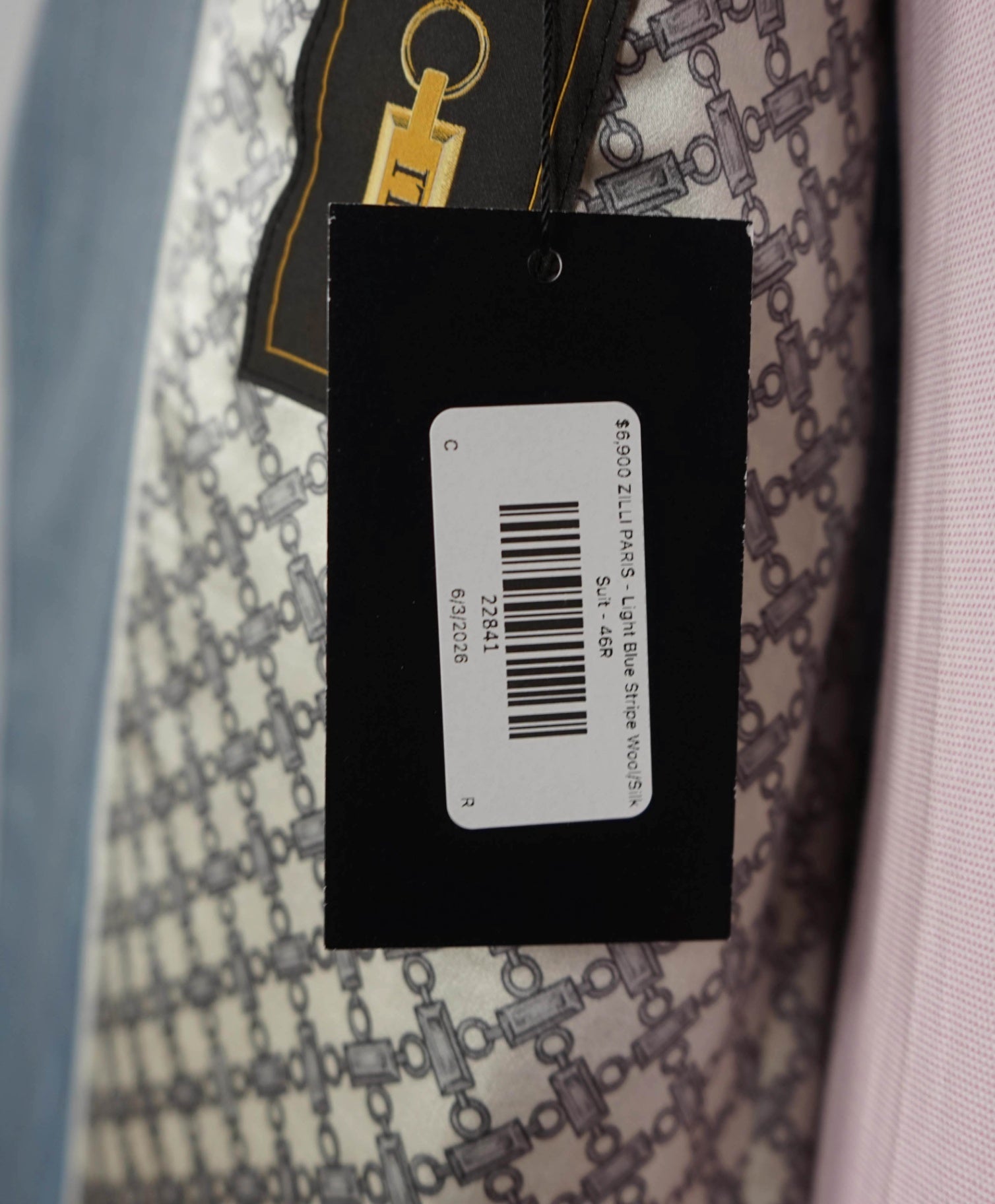 $6,900 ZILLI PARIS - Light Blue Stripe Wool/Silk Suit - 46R