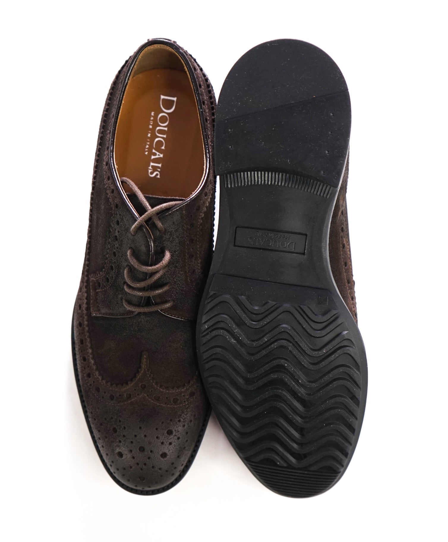 $595 DOUCAL'S - Brown Distressed Suede Wingtip Derby - US 7 (40EU)