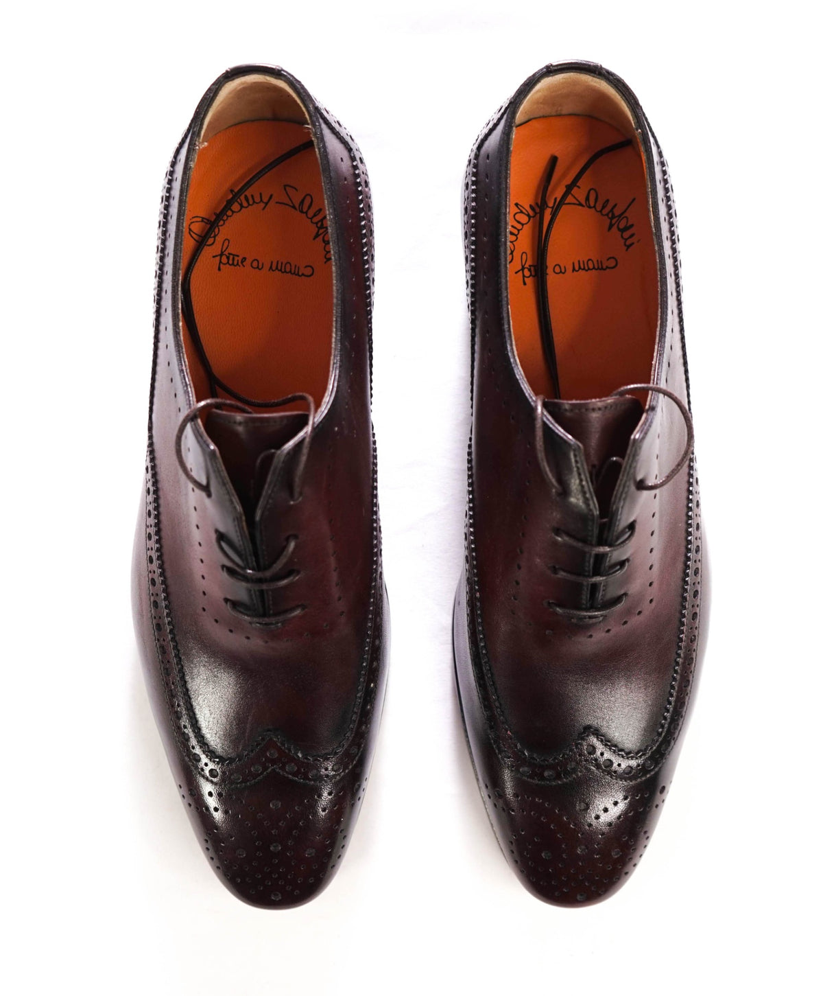 $1,295 SANTONI - Burgundy Leather Wingtip Oxfords - US 9 (8UK)