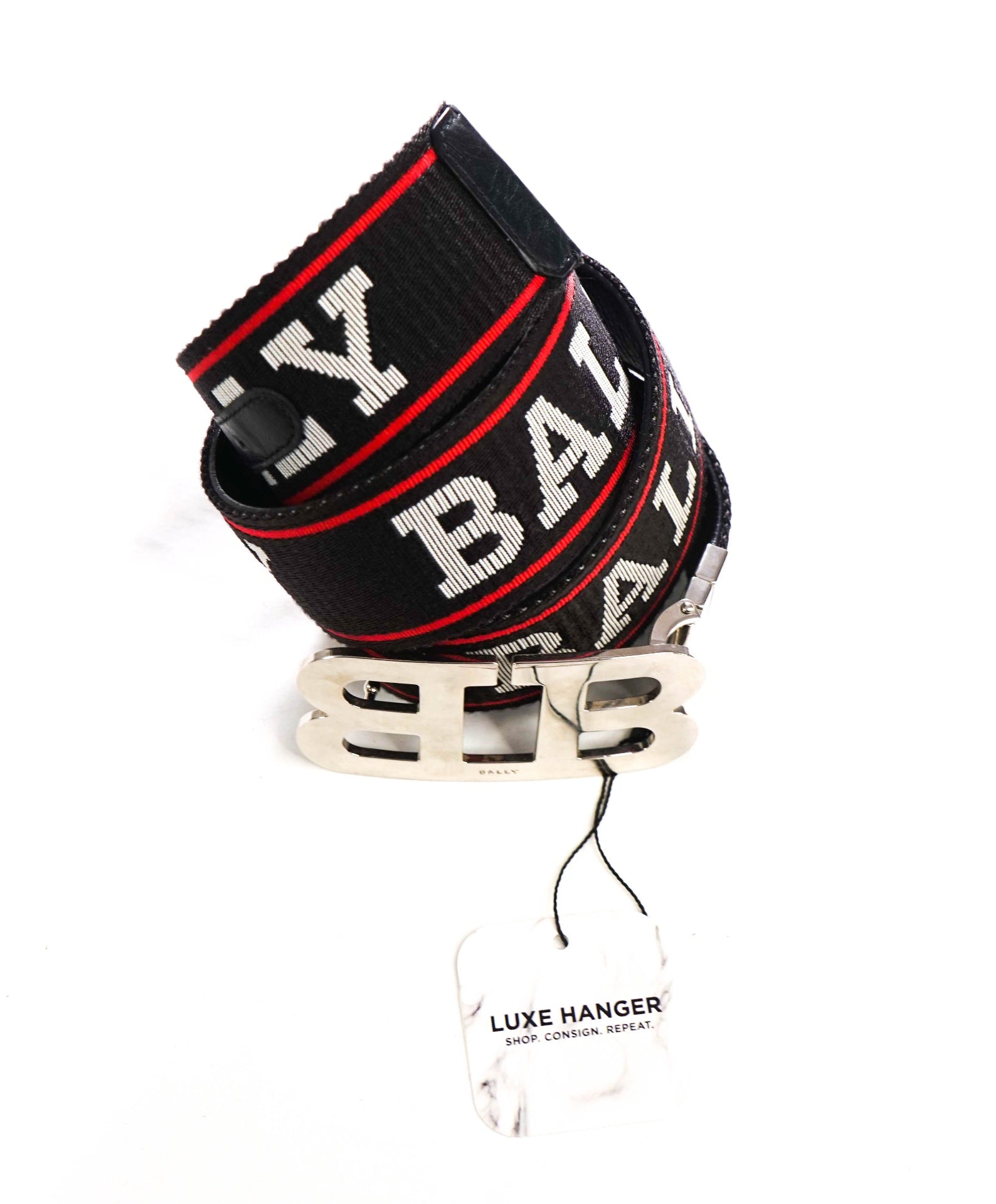 $330 BALLY - Black/Red Leather/Nylon Reversible Mirror B Belt - 34W