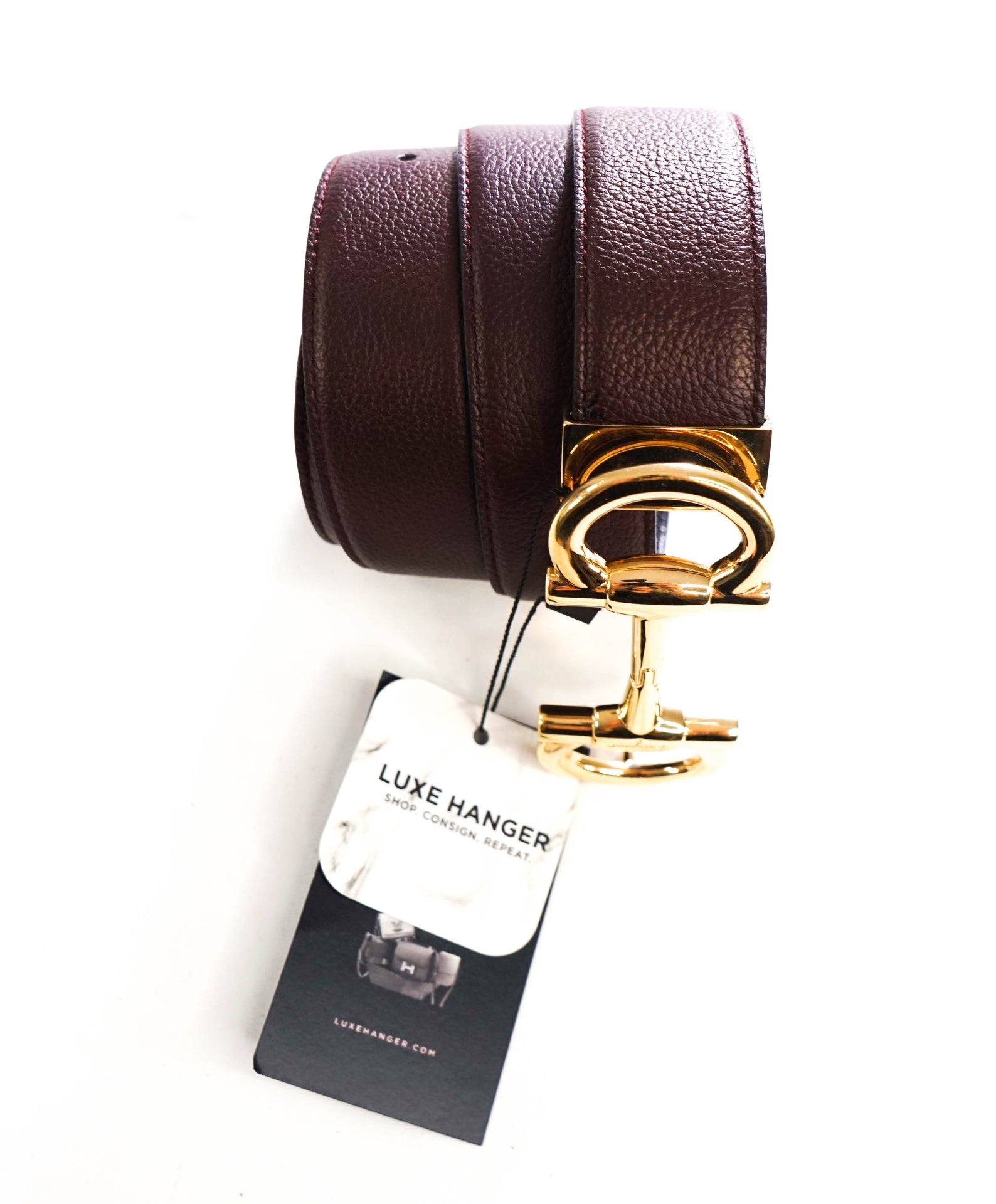 $535 FERRAGAMO - Brown/Black Reversible Pebble Leather Belt - 31W